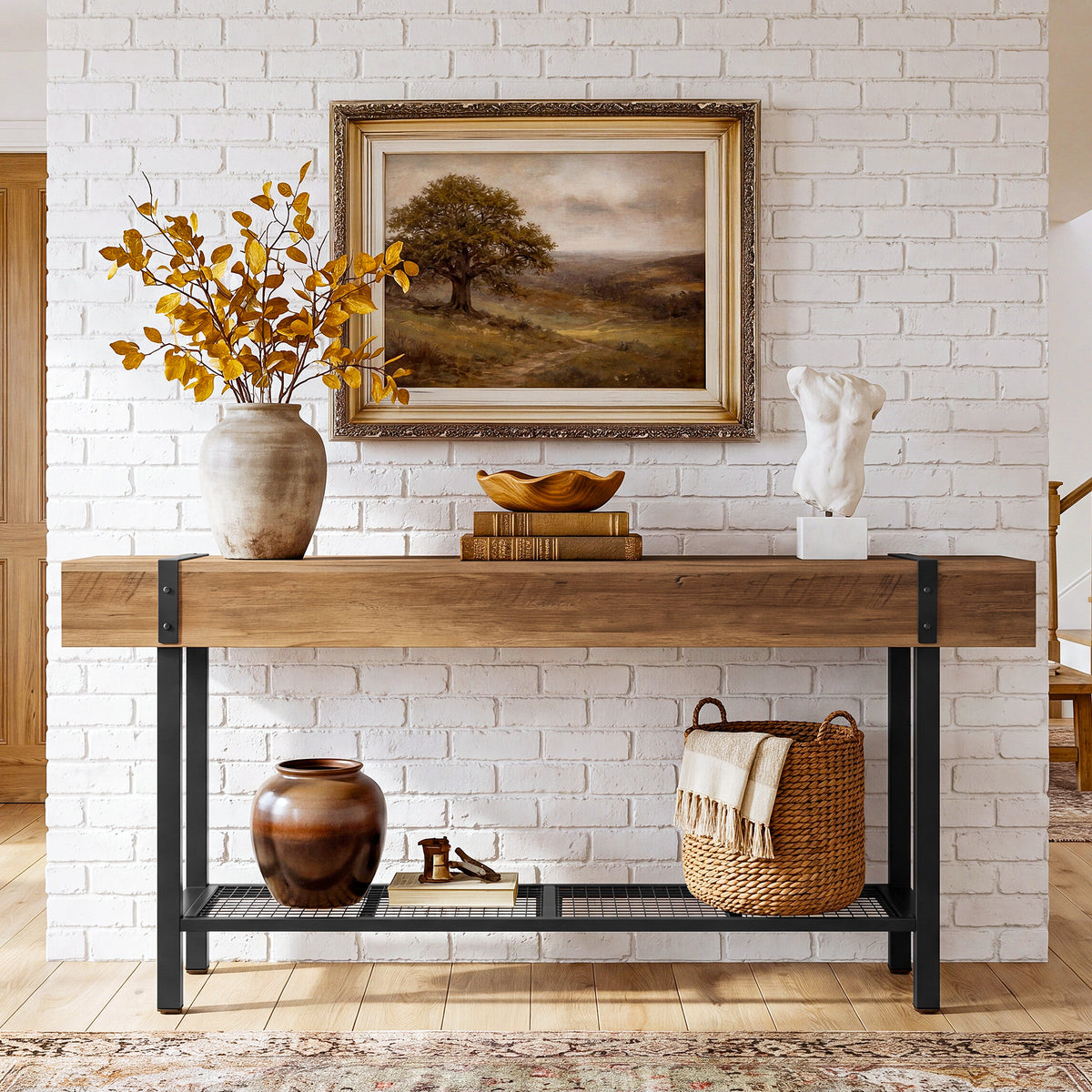 Tribesigns 63" Long Console Table with 2-Tier Storage, Industrial Sofa Table for Entryway