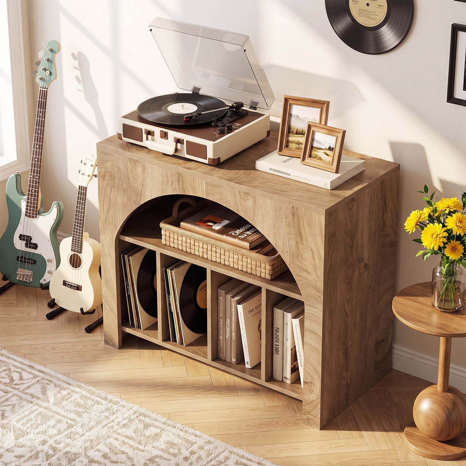 Tribesigns Record Player Stand for 370 Albums, 2-Tier Vinyl Storage Cabinet for Living Room