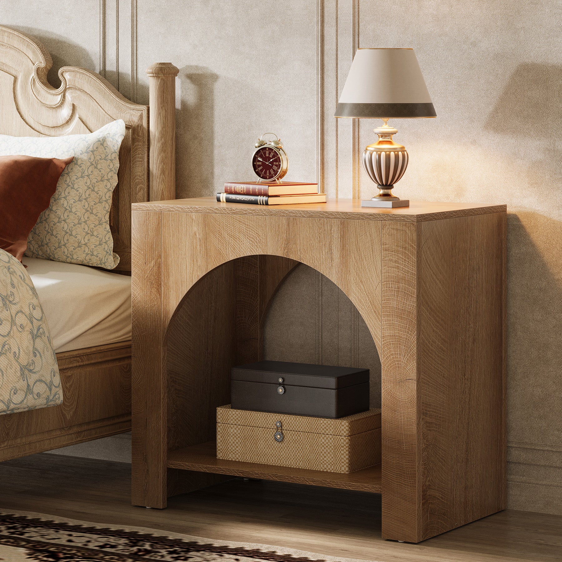 Tribesigns Large Nightstand with Storage, Farmhouse Bedside Table with Wooden Base for Bedroom