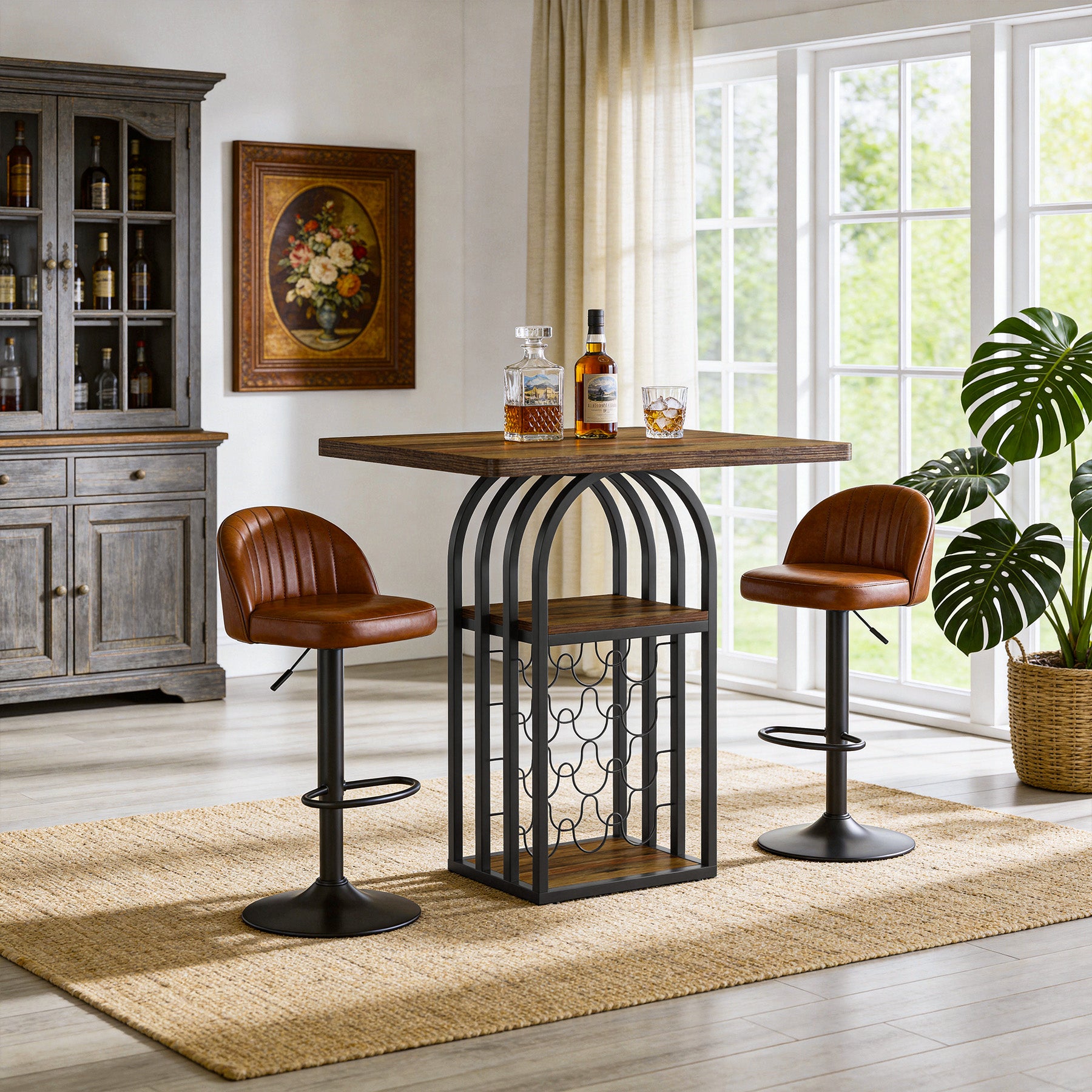 Tribesigns 35.43-Inch Square Bistro Pub Table with Wine Rack, Home Bar Table for Kitchen and Living Room