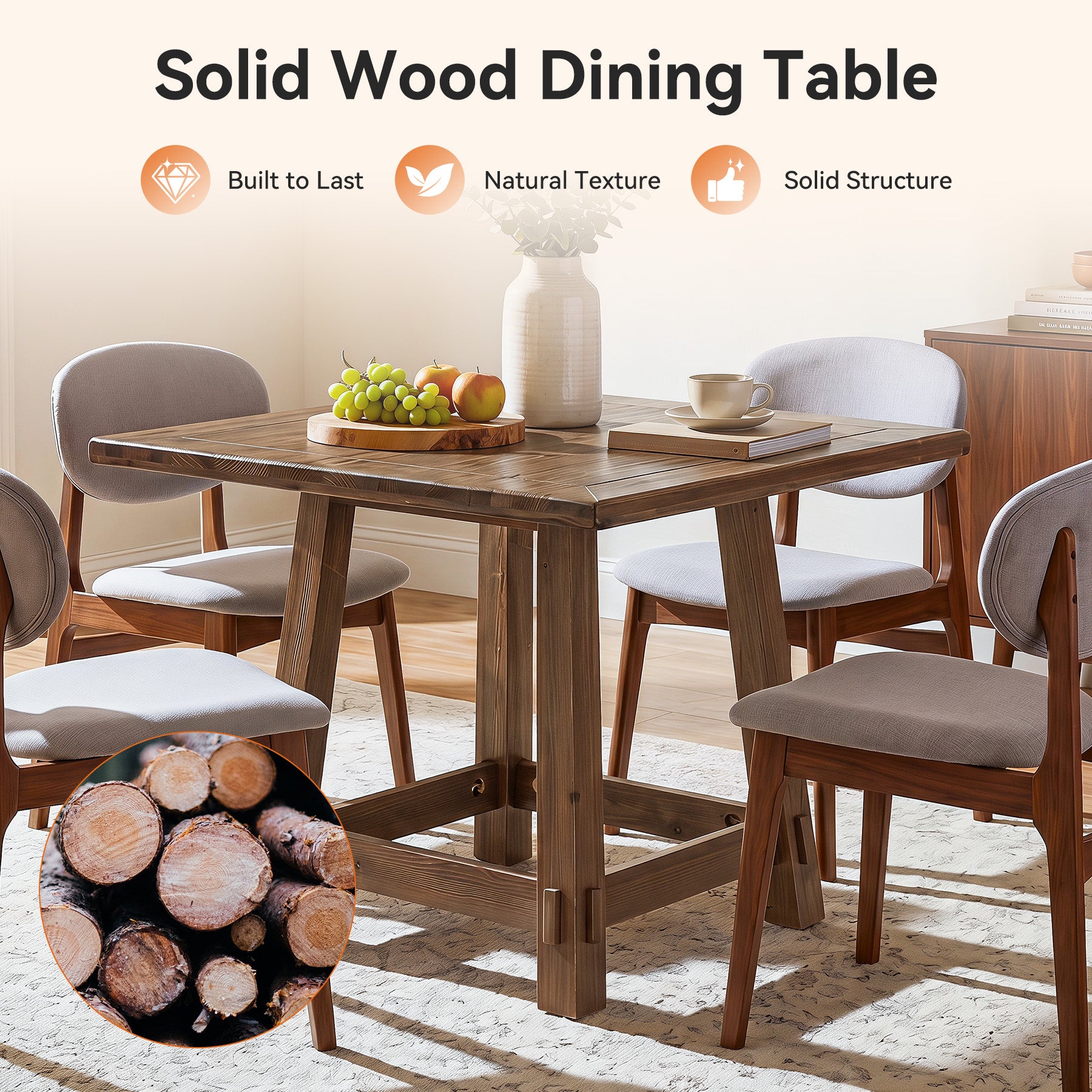 Tribesigns 31.49-Inch Solid Wood Square Dining Table for 4, Farmhouse Kitchen Table for Small Spaces