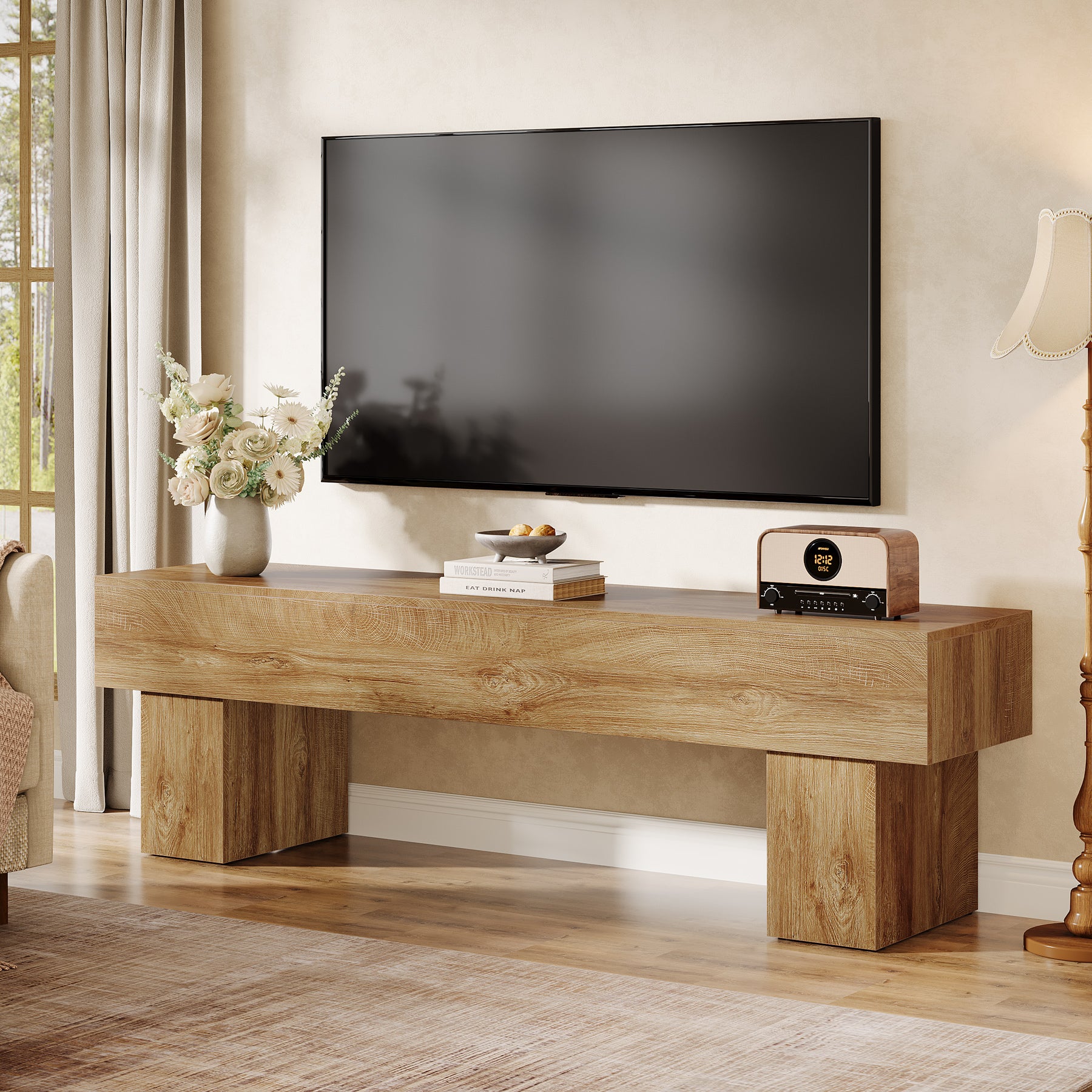 Tribesigns 63-Inch Low TV Console Table, Farmhouse Design with Sturdy 300 lb Capacity for Living Room