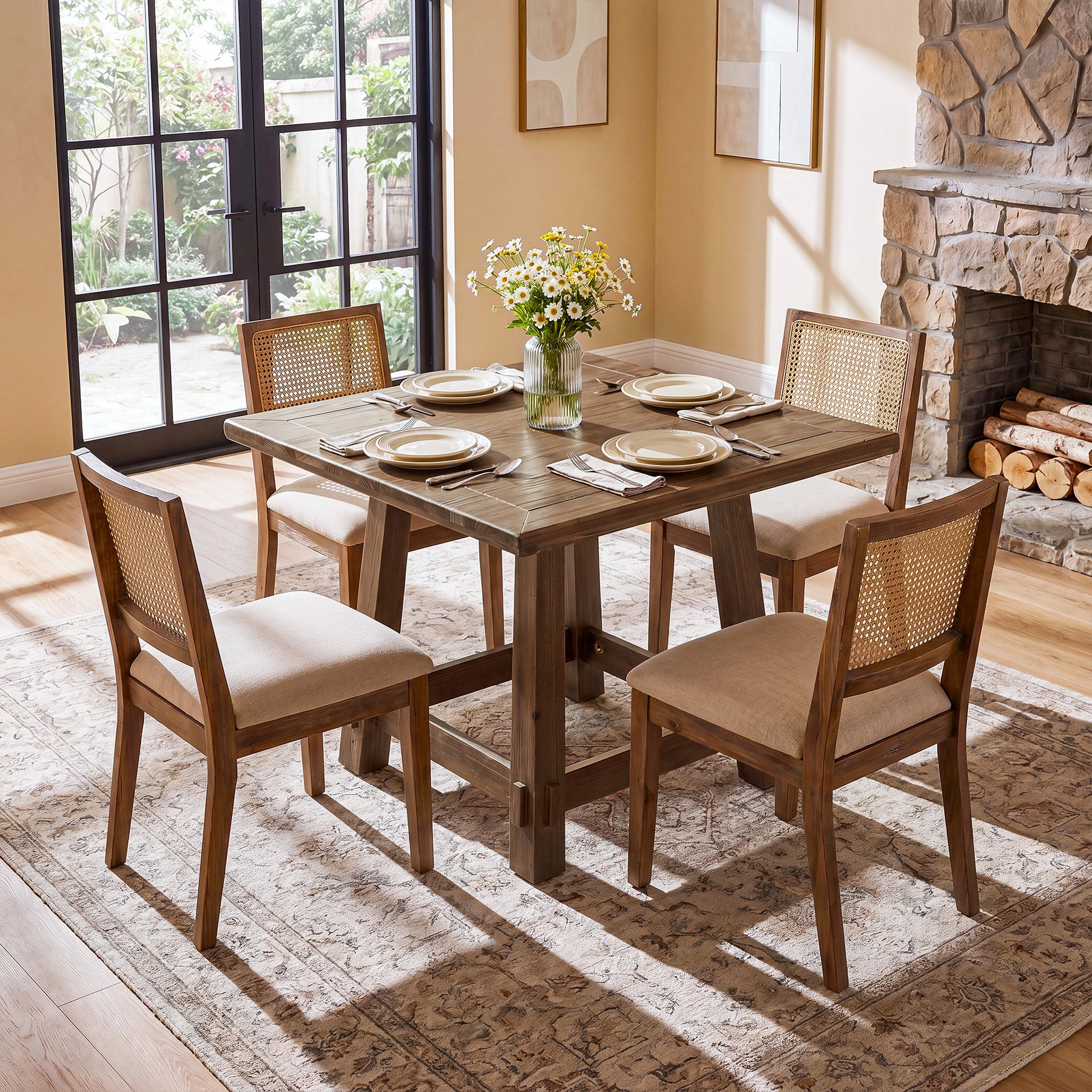 Tribesigns 31.49-Inch Solid Wood Square Dining Table for 4, Farmhouse Kitchen Table for Small Spaces