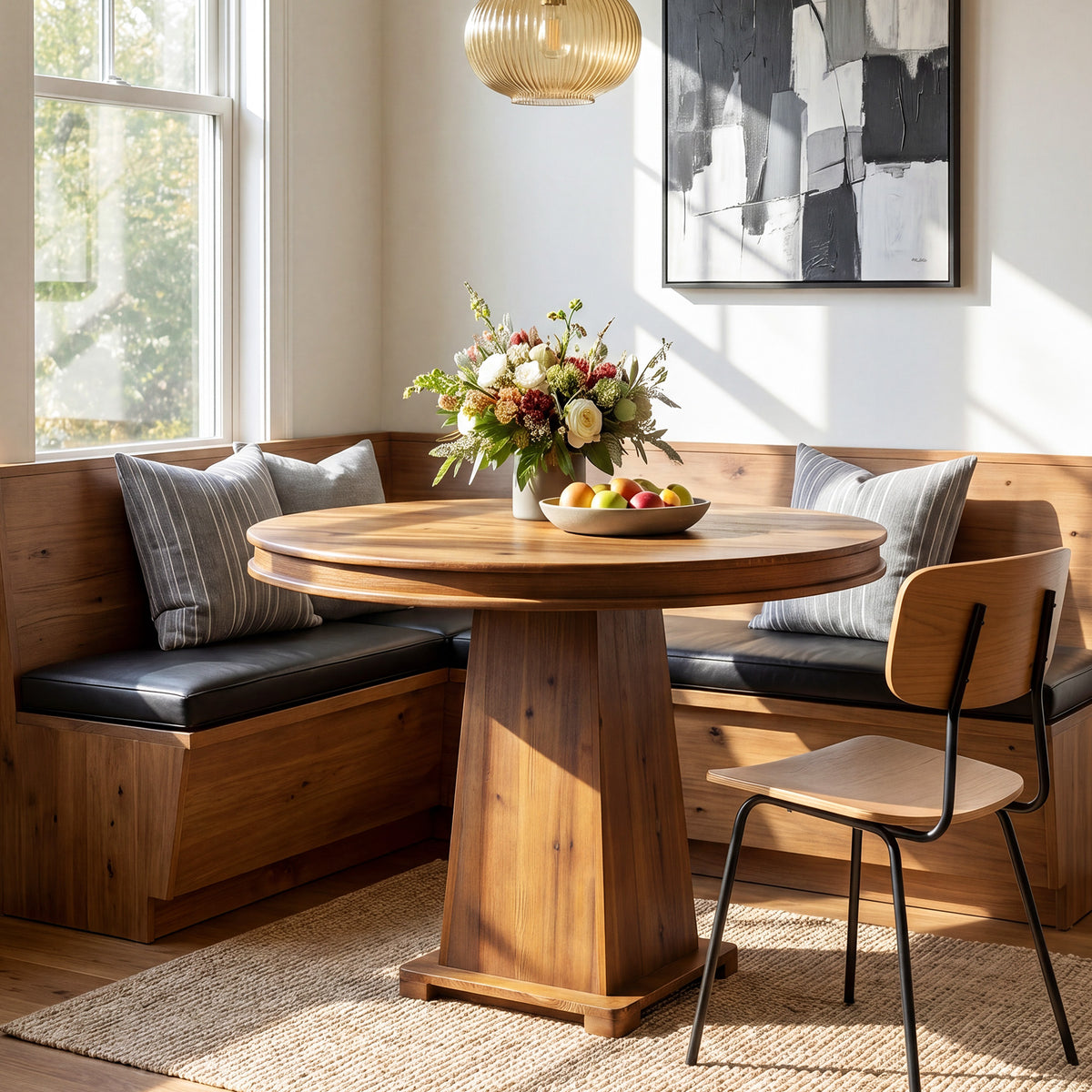 Tribesigns 31.5 Inch Round Dining Table with Solid Wood Top and Geometric Base, Small Kitchen Table for 2-4
