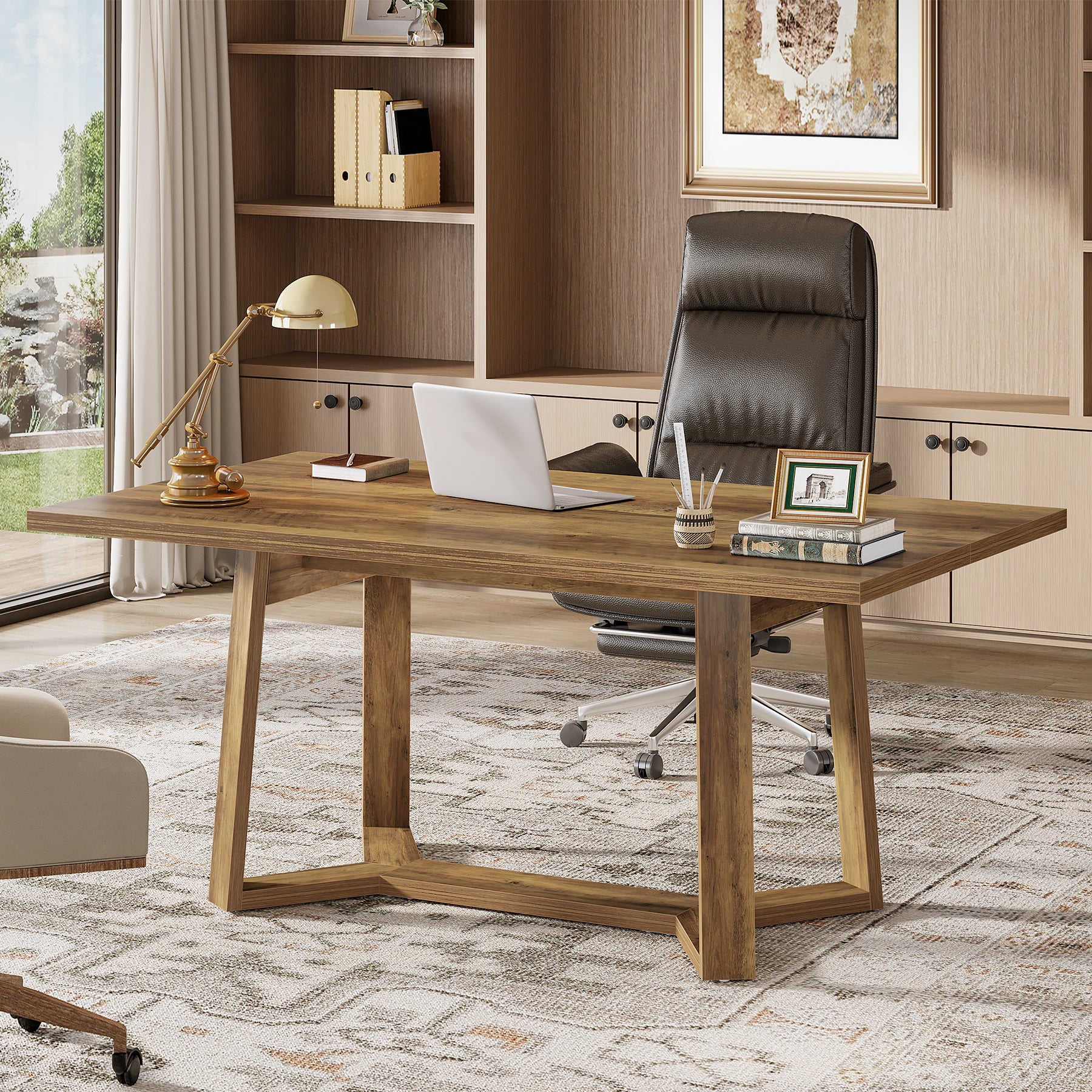 Tribesigns 47-Inch Home Office Desk with Reinforced Frame, Rustic Computer Table for Office