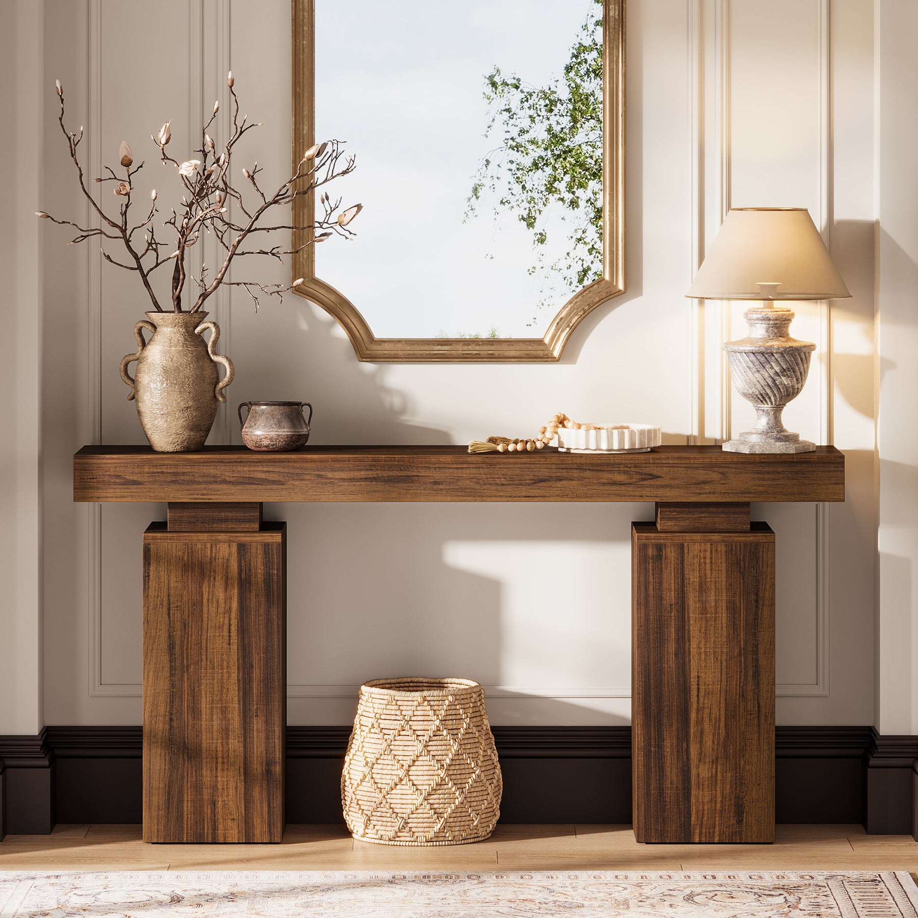 63 Inch Long Console Table for Entryway, Farmhouse Wooden Sofa Table for Living Room and Hallway
