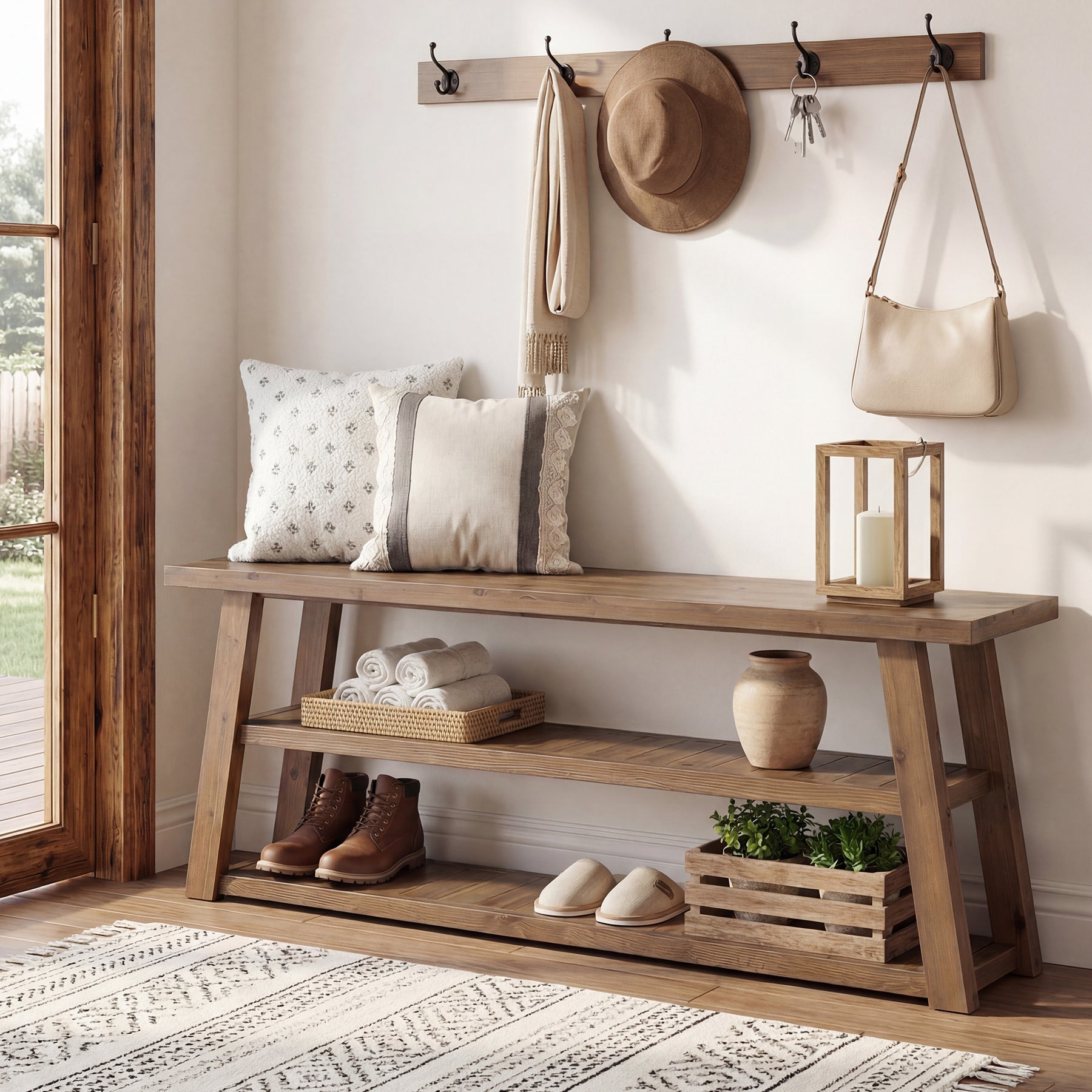Tribesigns 62.99 Inch Solid Wood Console Table with 3-Tier Shelves, Farmhouse Hallway Table