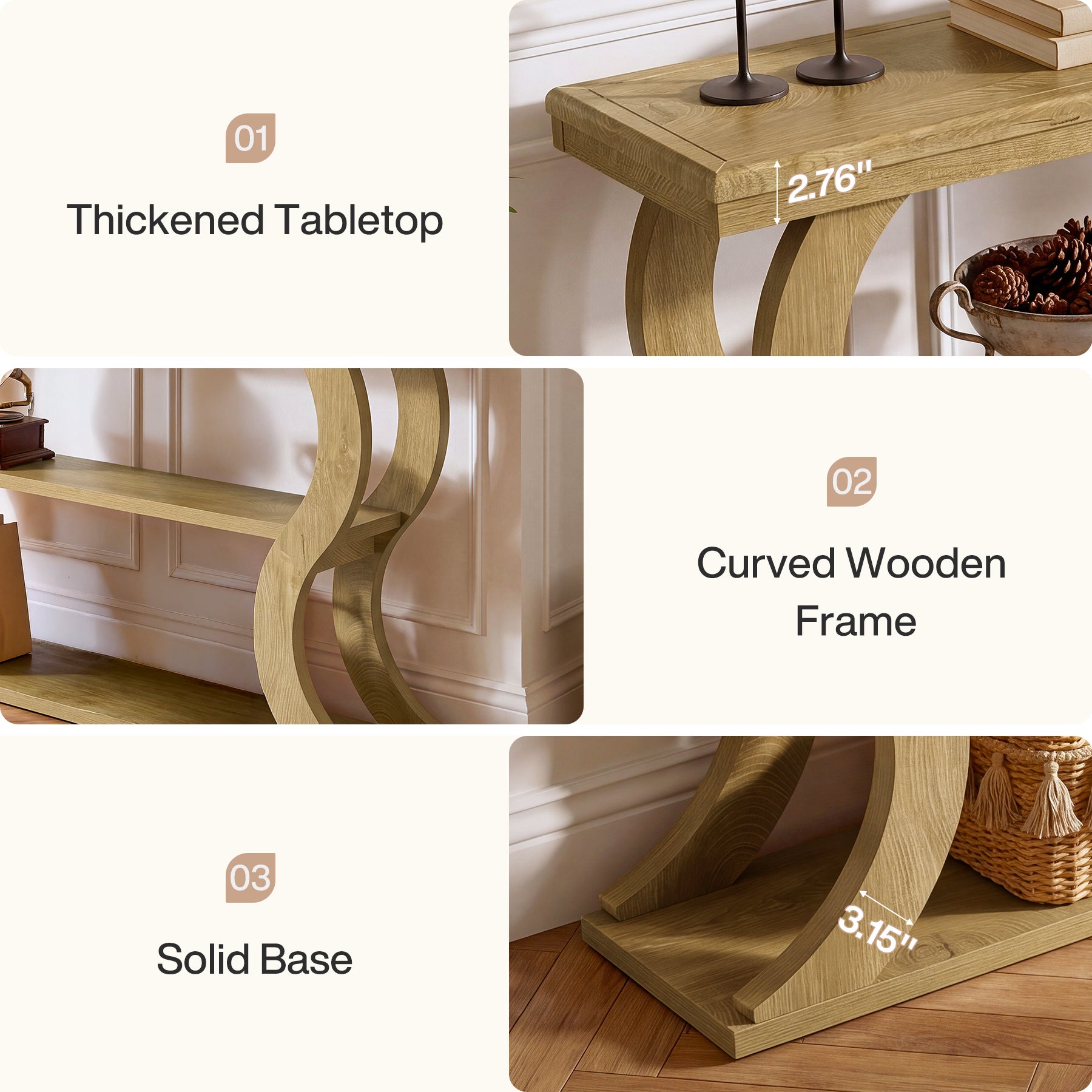 Tribesigns 55 Inch Console Table with 3-Tier Storage, Farmhouse Hallway Table with Wave Legs