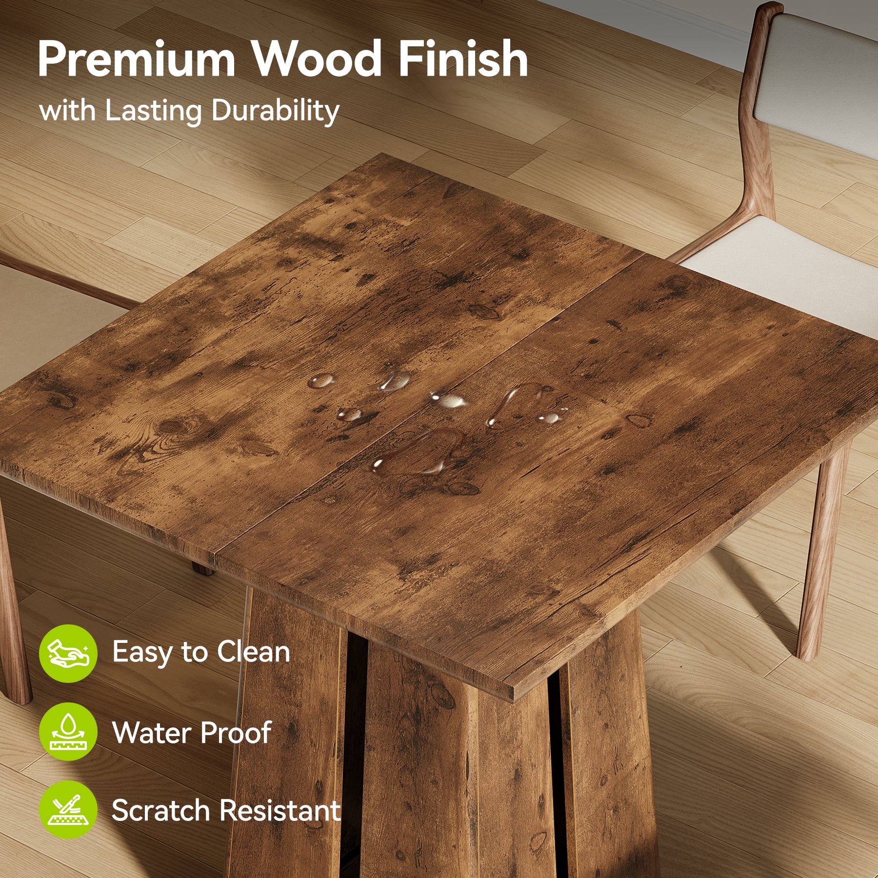 Rustic Square Dining Table, 31.5" Farmhouse Kitchen Table with Heavy-Duty Pedestal Base