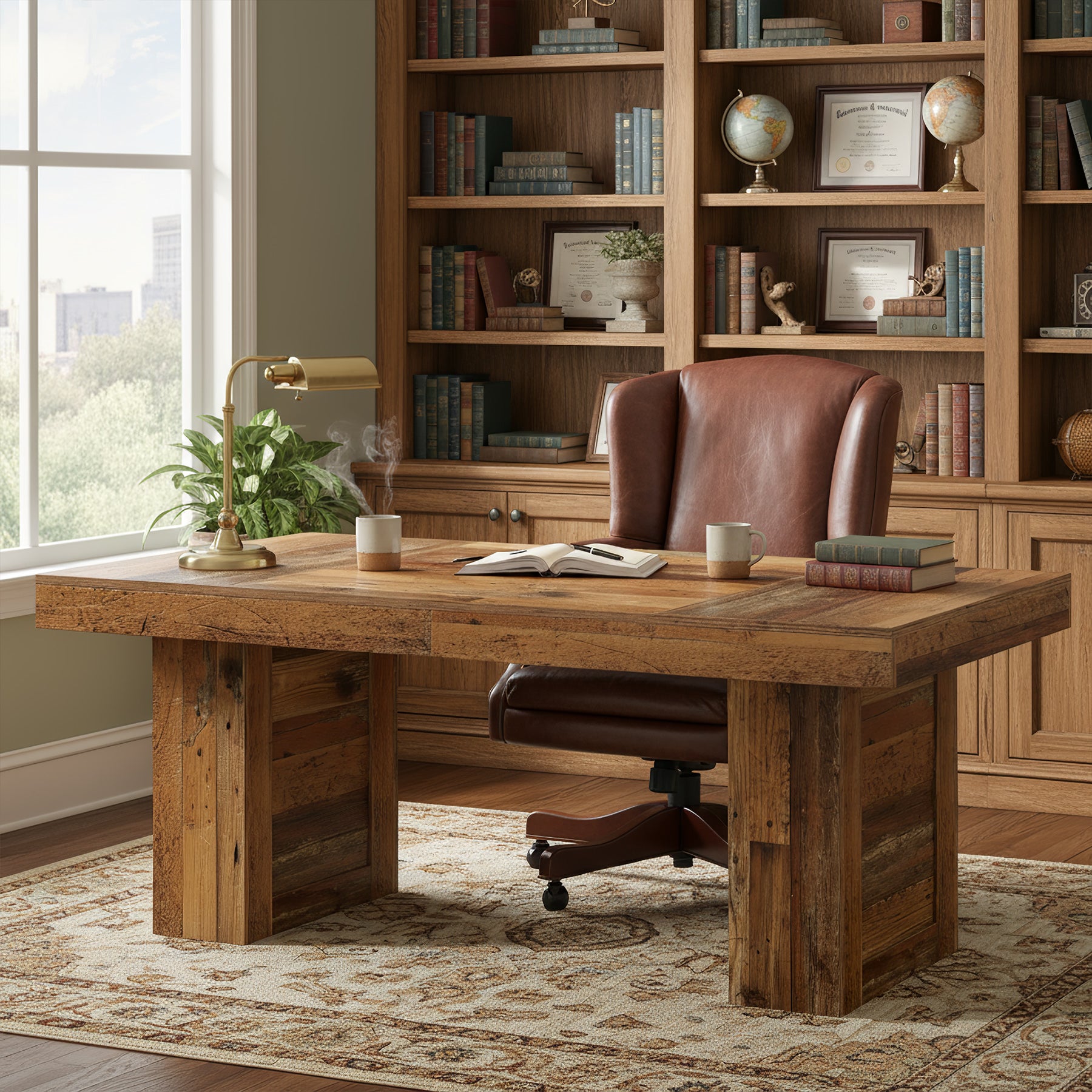 Tribesigns 63 Inch Farmhouse Executive Desk, Large Wooden Computer Desk with Heavy Duty Legs for Home Office