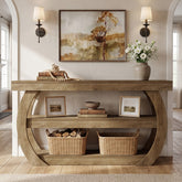 63" Farmhouse Console Table with 3-Tier Storage, Long Wooden Sofa Table for Entryway and Living Room 3