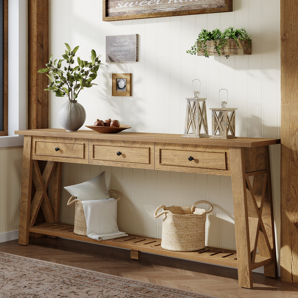 Tribesigns 70.87 Inch Console Table with 3 Drawers and Bottom Shelf, Farmhouse Sofa Table for Entryway and Living Room