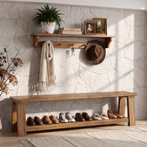 70.9-Inch Solid Wood Shoe Bench with Storage Shelf, Farmhouse Entryway Seat for Hallway 3