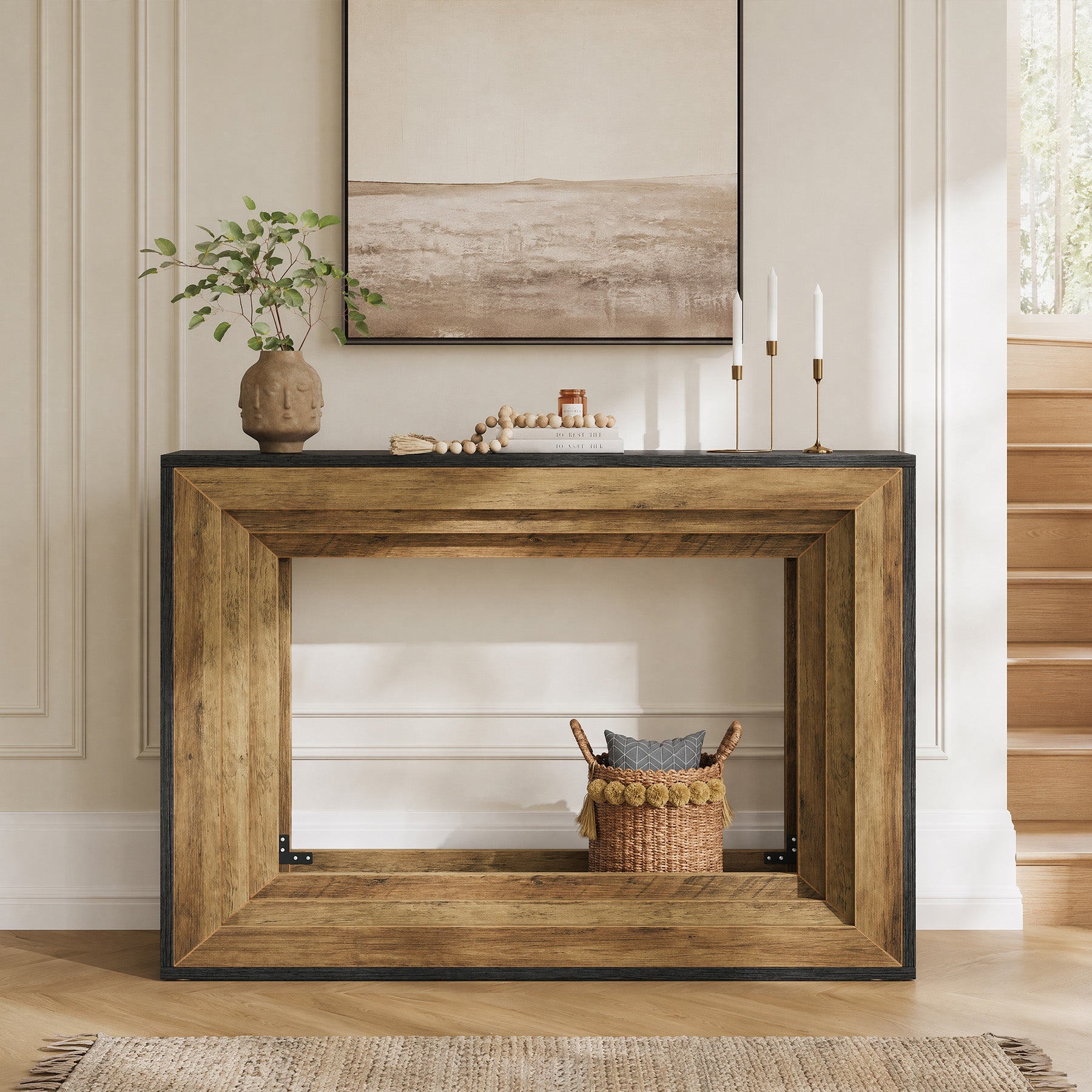 41.3-Inch Console Table with 2-Tier Storage, Farmhouse Hallway Table with Metal Brackets