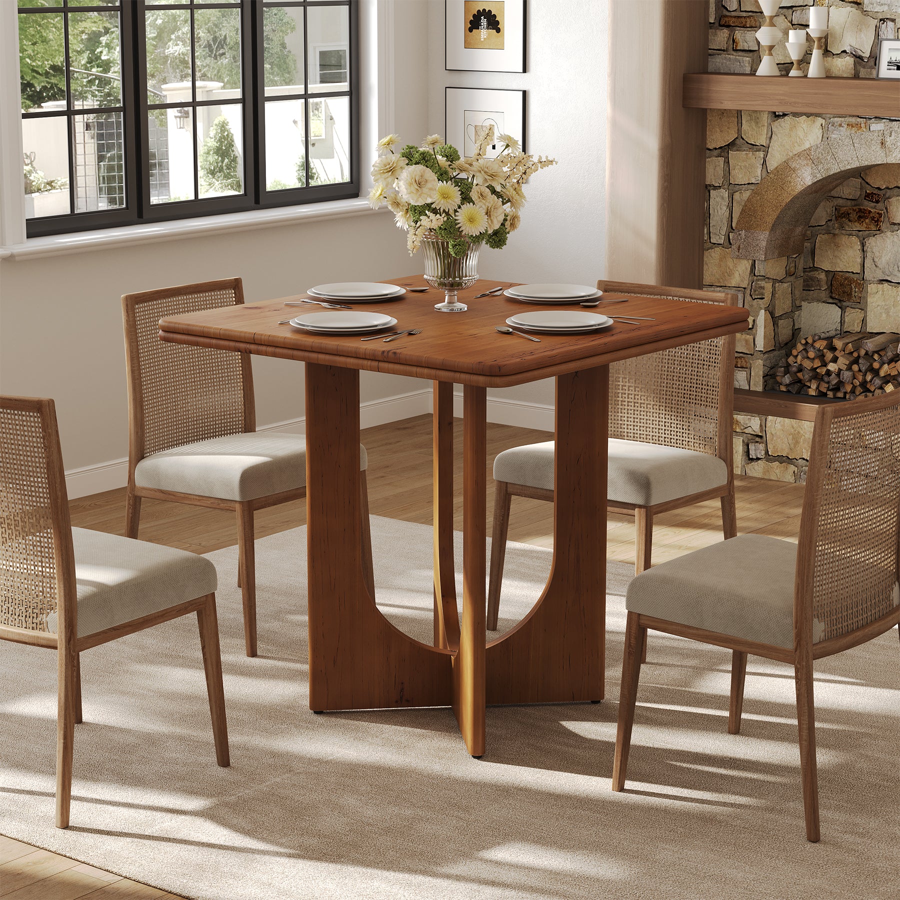 31.5-Inch Square Dining Table, Solid Wood Small Kitchen Table for 2-4 People in Dining Room Small Spaces