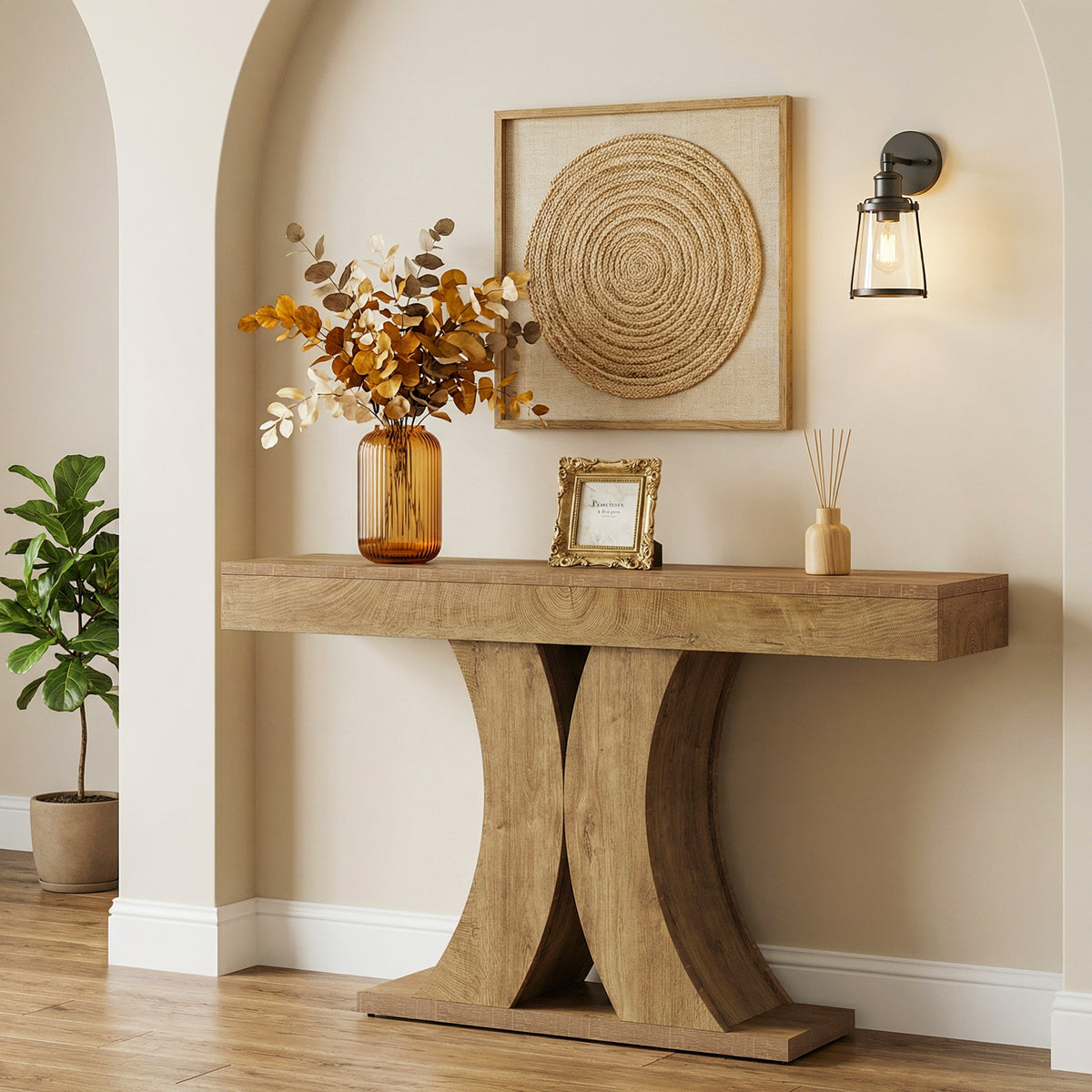 Tribesigns 59" Farmhouse Console Table with Double-Arch X-Frame, Narrow Sofa Table for Entryway