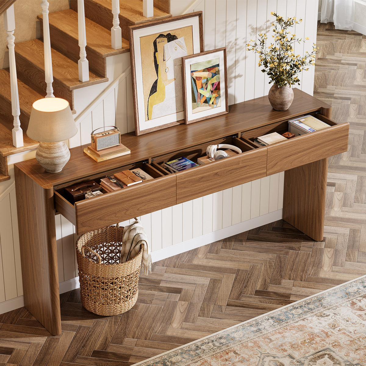 70.9 Inch Console Table with 3 Drawers and Open Shelf, Farmhouse Entryway Sofa Table for Living Room