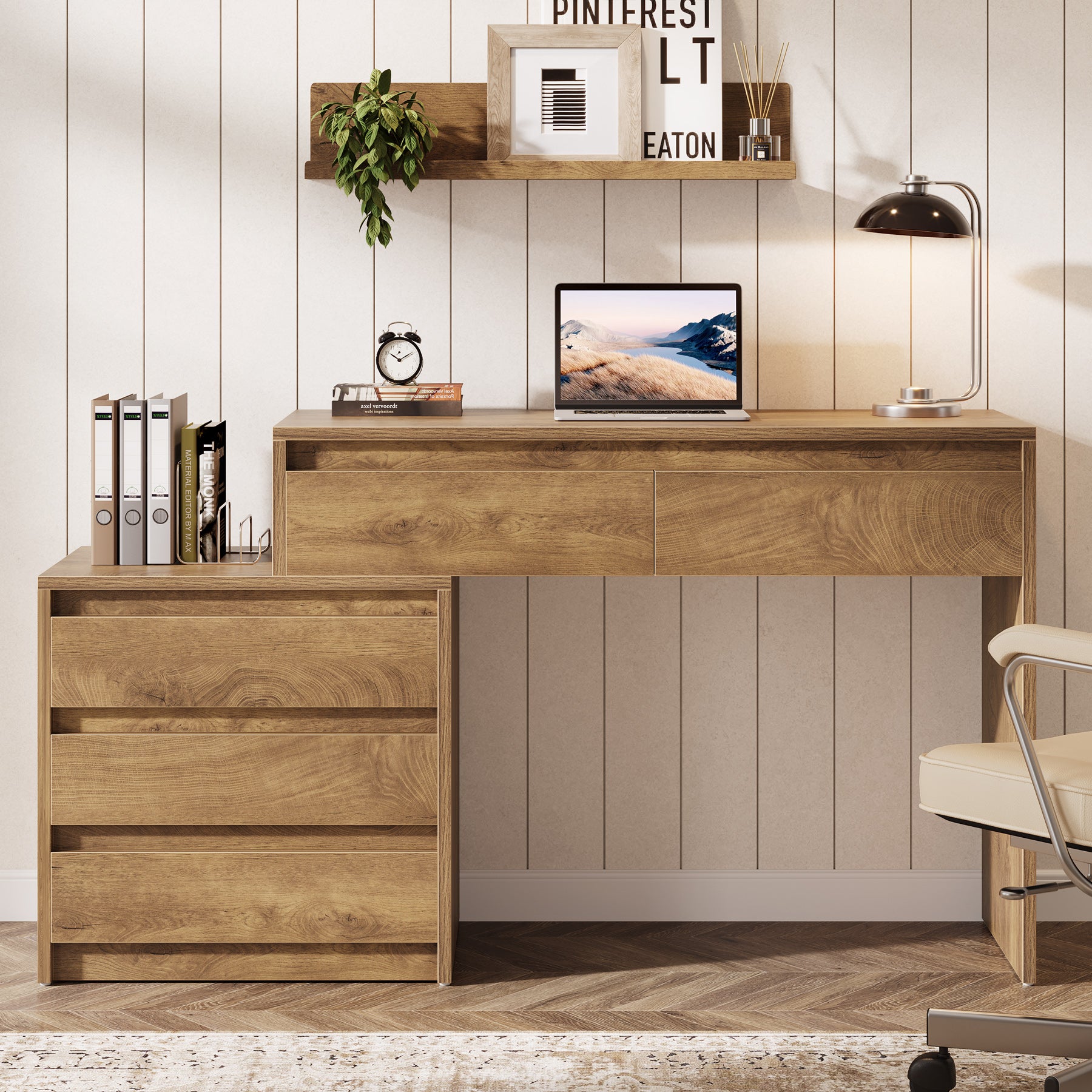 62.99-Inch Computer Desk with 5 Drawers, Industrial Home Office Desk with File Cabinet for Small Spaces