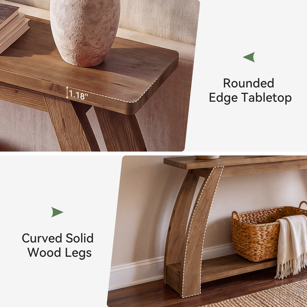 Tribesigns 63 Inch Solid Wood Console Table with Arched Legs, 2-Tier Entryway Table for Hallway