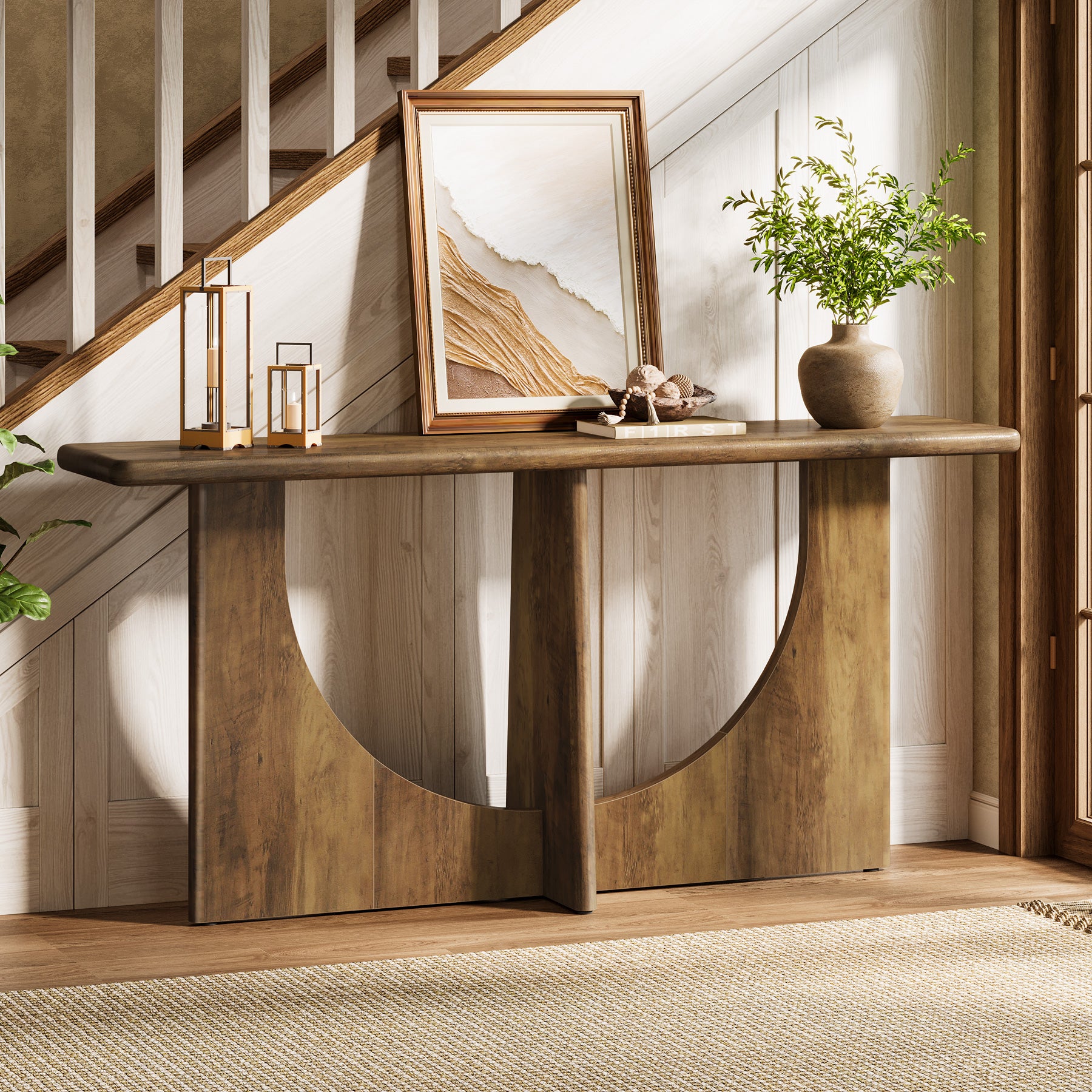 71-Inch Console Table for Entryway, Farmhouse Sofa Table with Geometric Frame