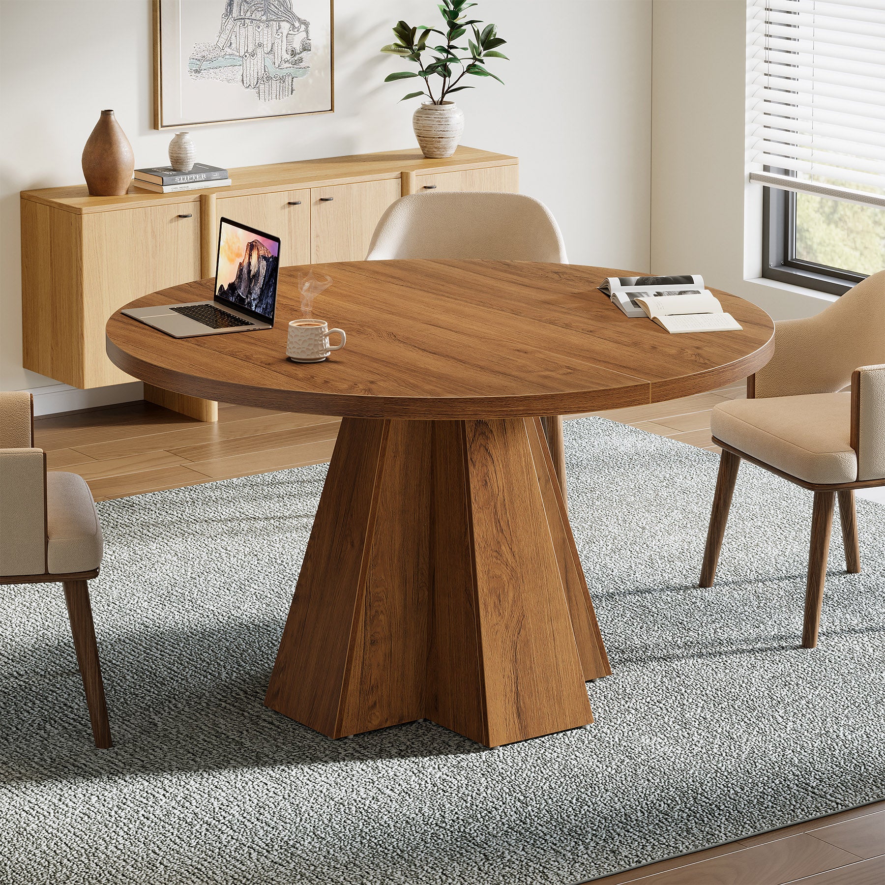 Tribesigns 46.46-Inch Round Conference Table, Thickened Tabletop with Tapered Base