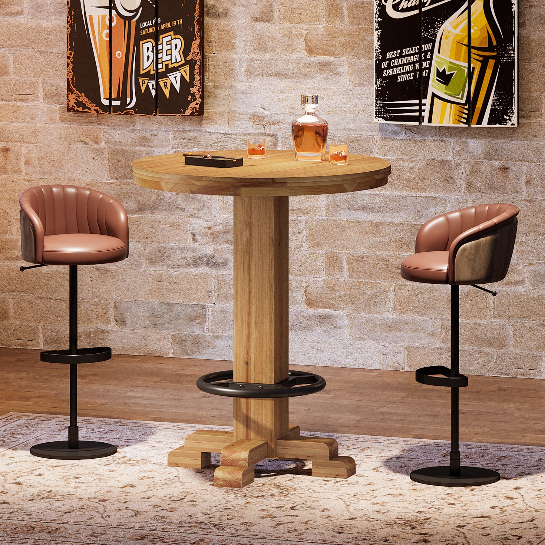 Tribesigns 37.4-Inch Round Counter Height Bar Table, Solid Wood Bistro Table with Metal Footrest for Small Spaces