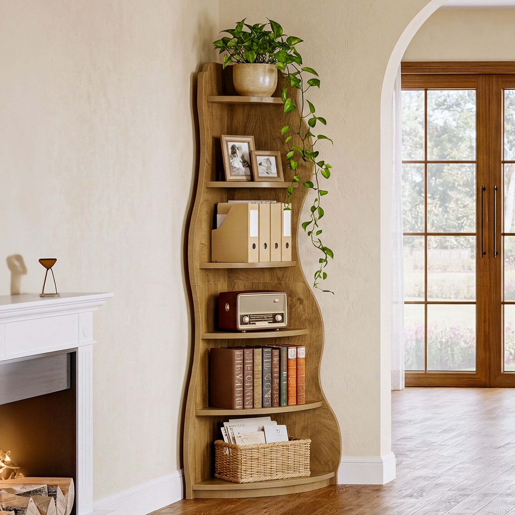 Tribesigns 68.9-Inch Wavy Corner Shelf, 6-Tier Bookcase for Small Spaces