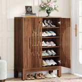 Tribesigns 5-Tier Shoe Cabinet, 20-Pair Farmhouse Shoe Storage Organizer with Round Louvered Doors for Entryway 3