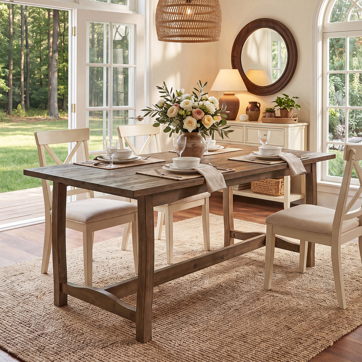Tribesigns 63-Inch Solid Wood Dining Table for 4-6, Farmhouse Kitchen Table with Trestle Base