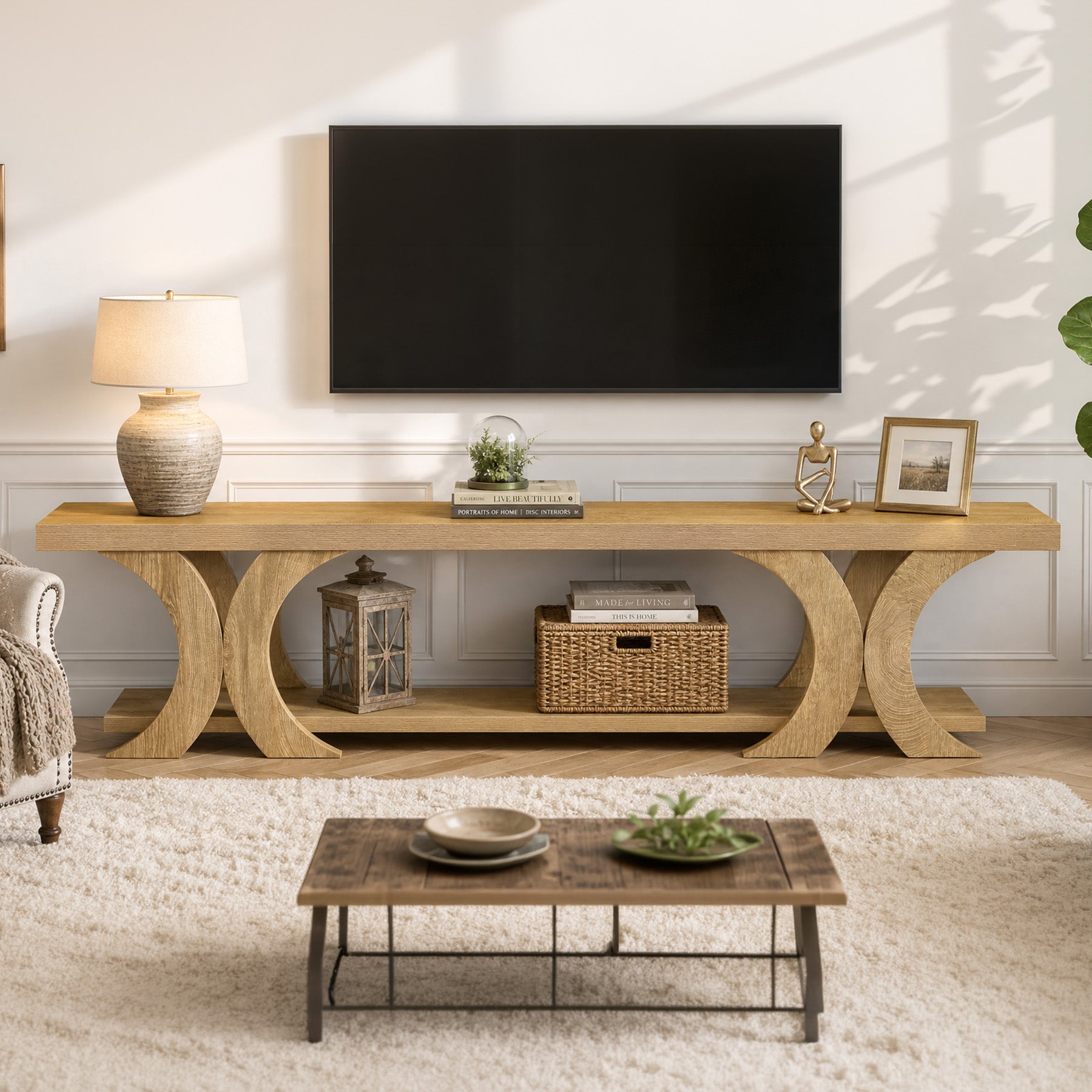 Tribesigns 70.87-Inch Extra Long TV Stand with Open Shelf, Farmhouse Media Console for Living Room