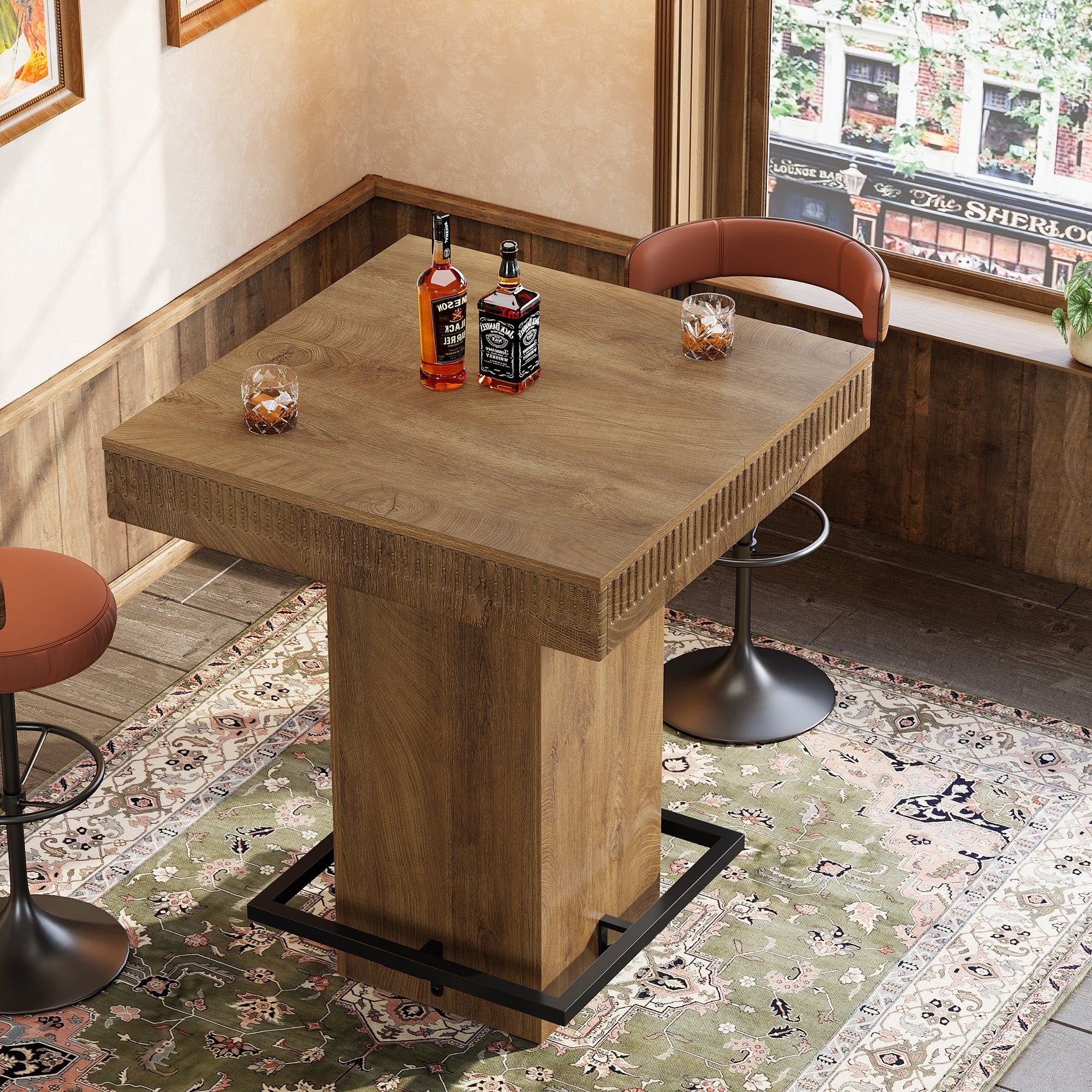 Tribesigns 31.5-Inch Square Bar Table with Metal Footrest, Industrial Pub Table for Small Kitchens