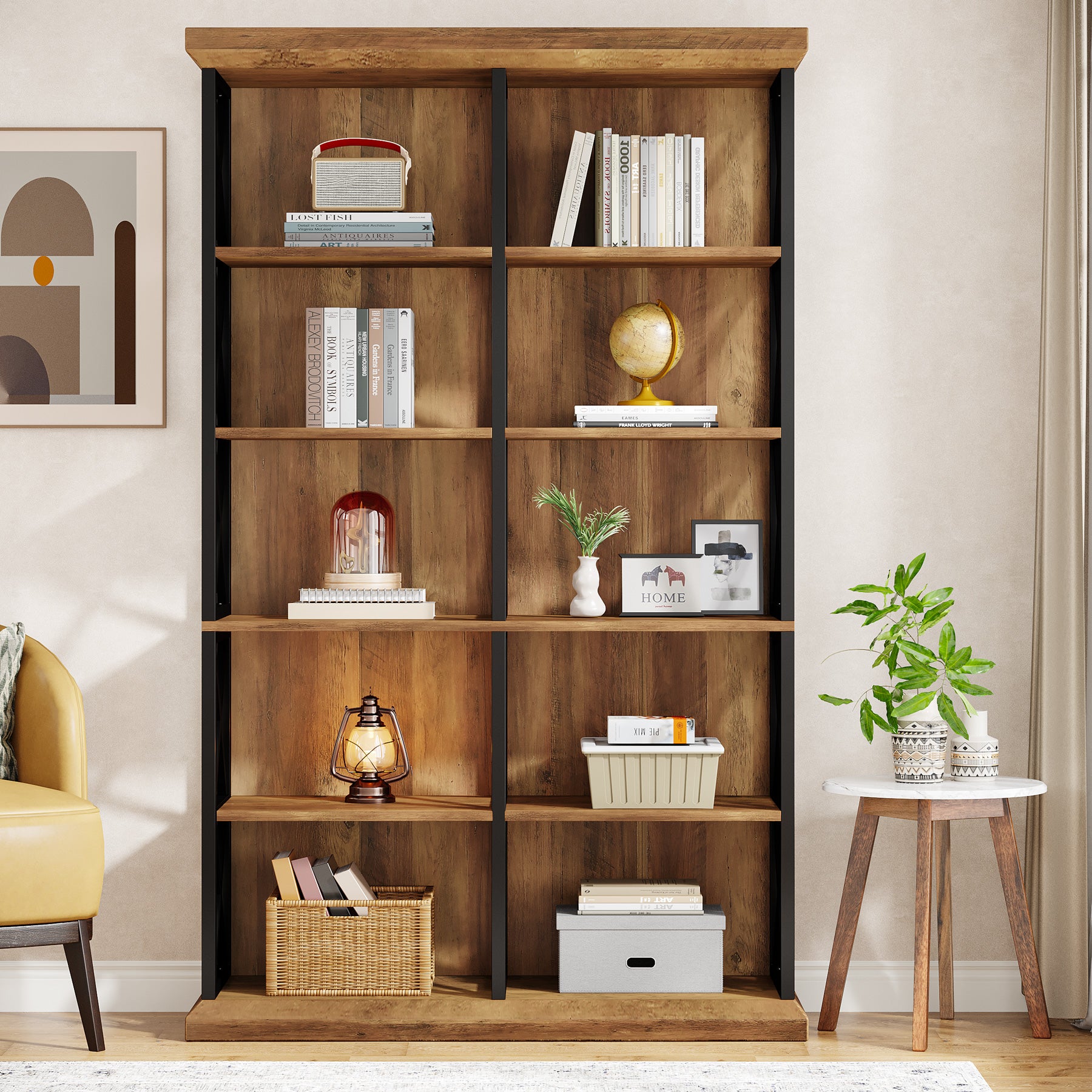 Tribesigns 75-Inch Tall Double Wide Bookcase, 6-Tier Industrial Bookshelf with X-Pattern Frame