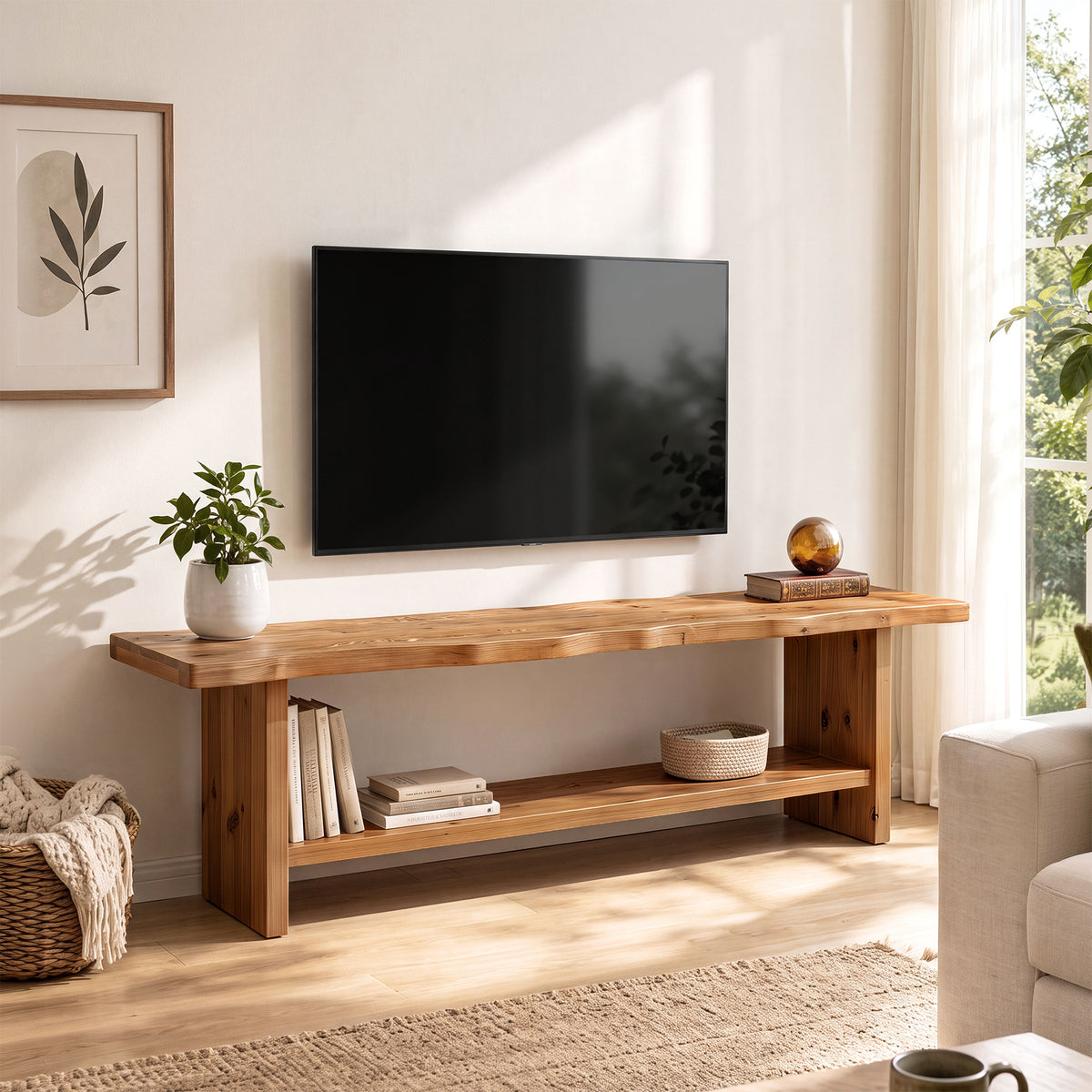 70.9-Inch Solid Wood TV Stand for 80-Inch TVs, Farmhouse Media Console for Living Room