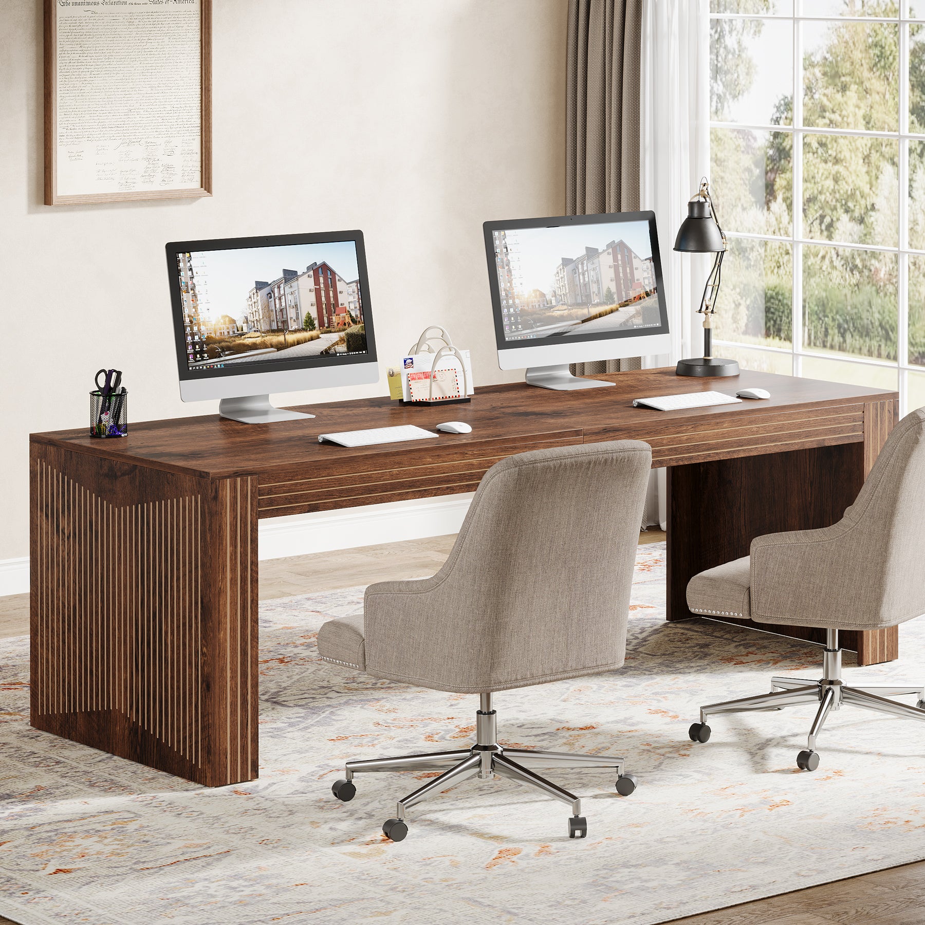 78" Extra Long Desk, Two Person Home Office Desk in Natural