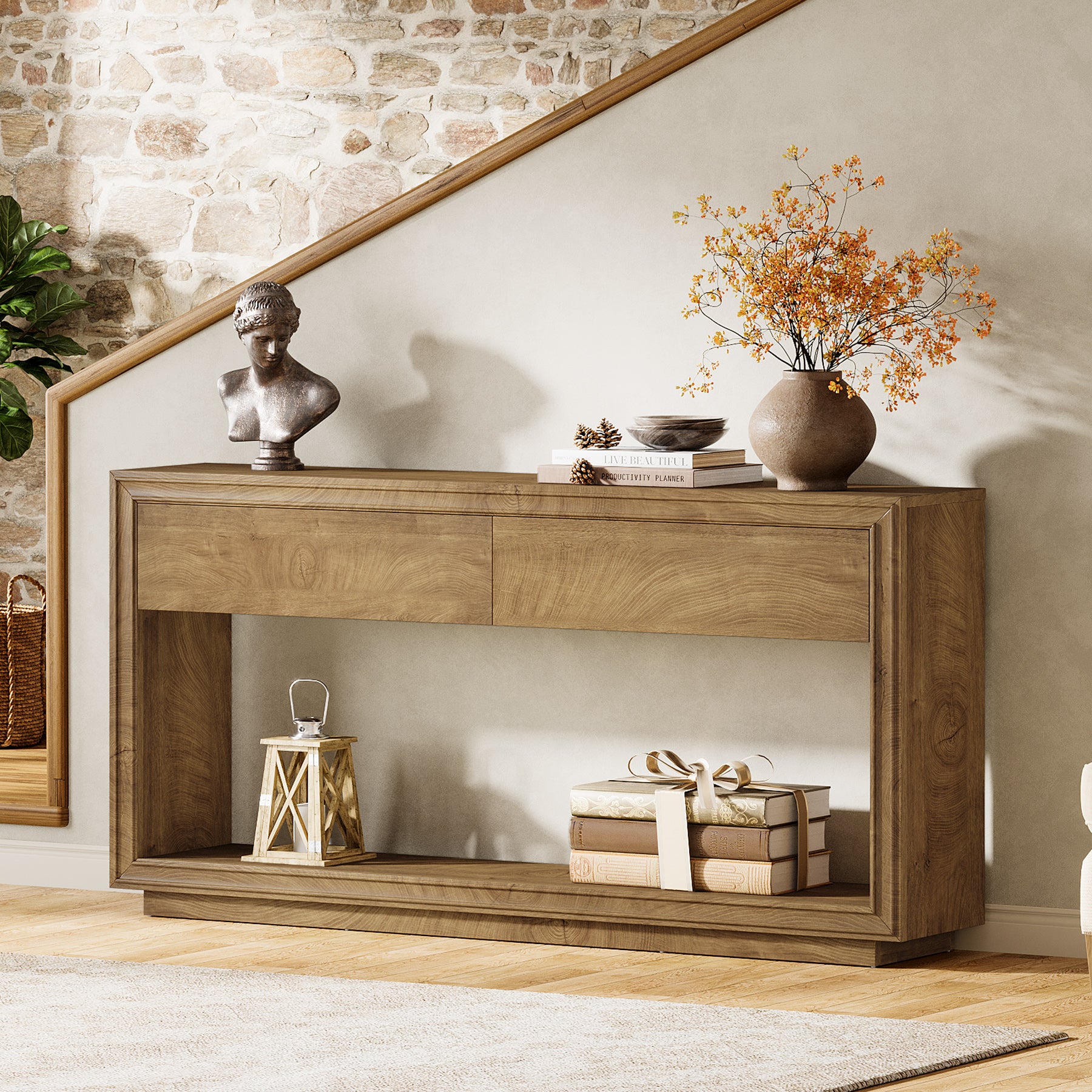 Tribesigns 63-Inch Console Table with 2 Drawers, Farmhouse Entryway Table with Storage for Hallway