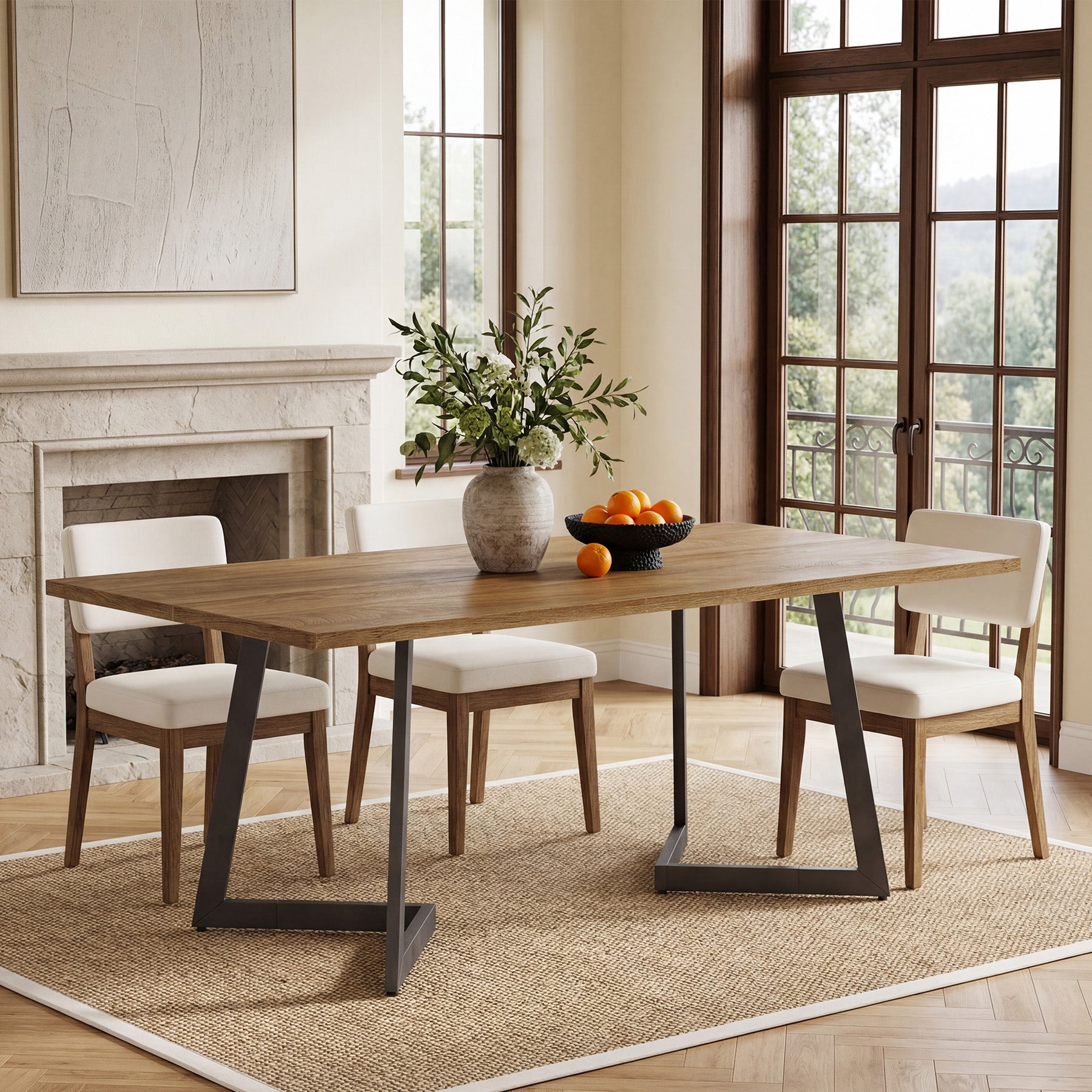 Tribesigns 62.2-Inch Rectangular Dining Table for 6 with Metal Legs, Farmhouse Kitchen Table for Dining Room and Small Spaces (Only Table)