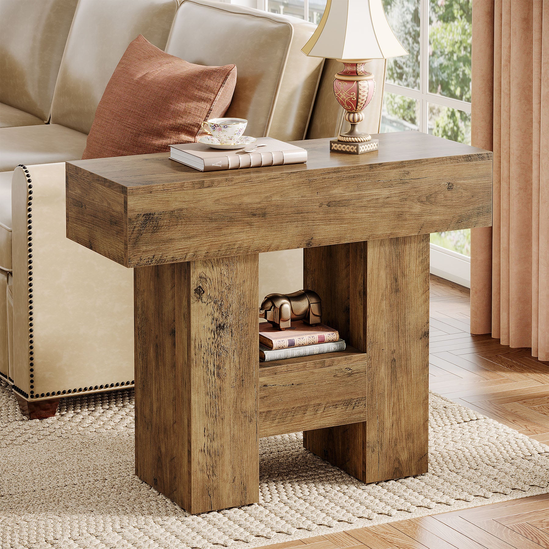 23.6-Inch Farmhouse Narrow End Table with 2-Tier Storage Shelf, Sofa Side Table for Living Room