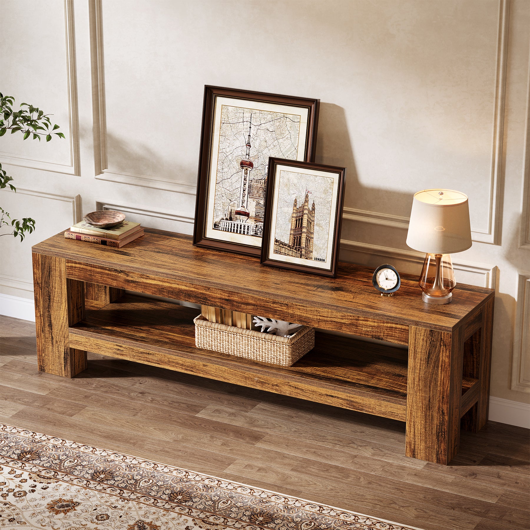 Tribesigns 59" TV Stand, Rustic Media Console with Shelf for Living Room