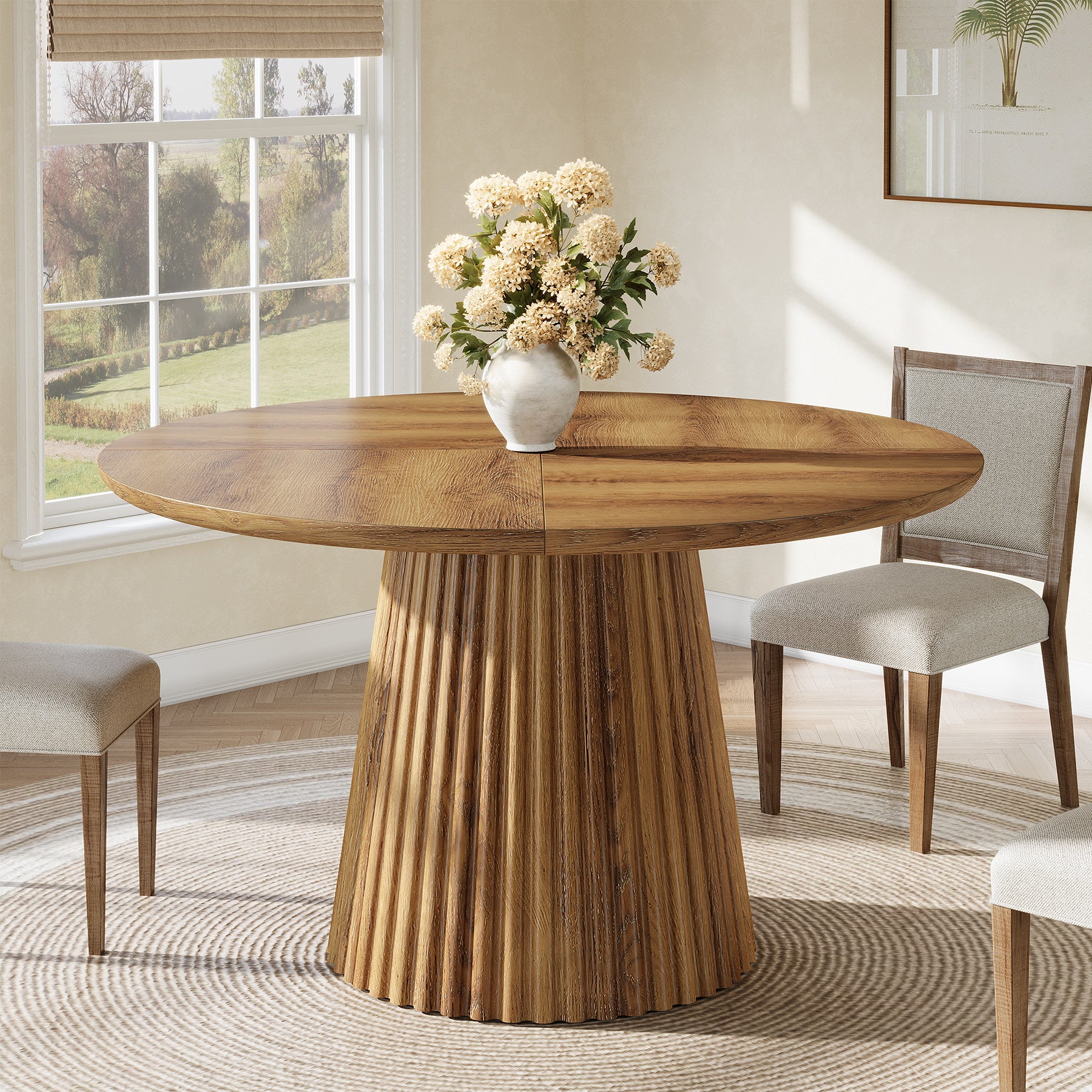 Tribesigns 47-Inch Round Dining Table, Heavy Duty Fluted Pedestal Base Farmhouse Circle Table for 4-6 People