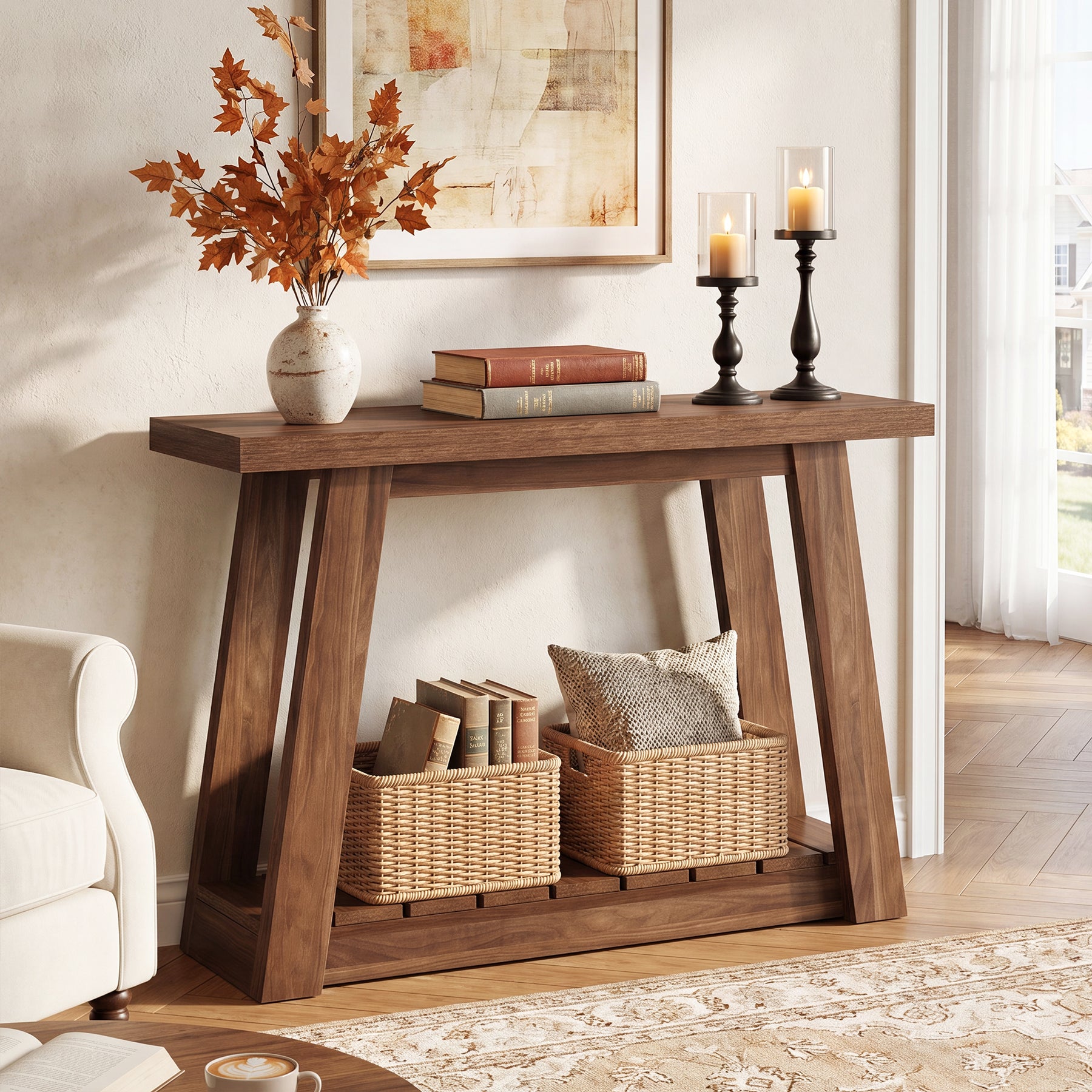 Tribesigns 41.3-Inch 2-Tier Wood Console Table, Narrow Entryway Storage Sofa Table with Open Shelves for Living Room and Hallway