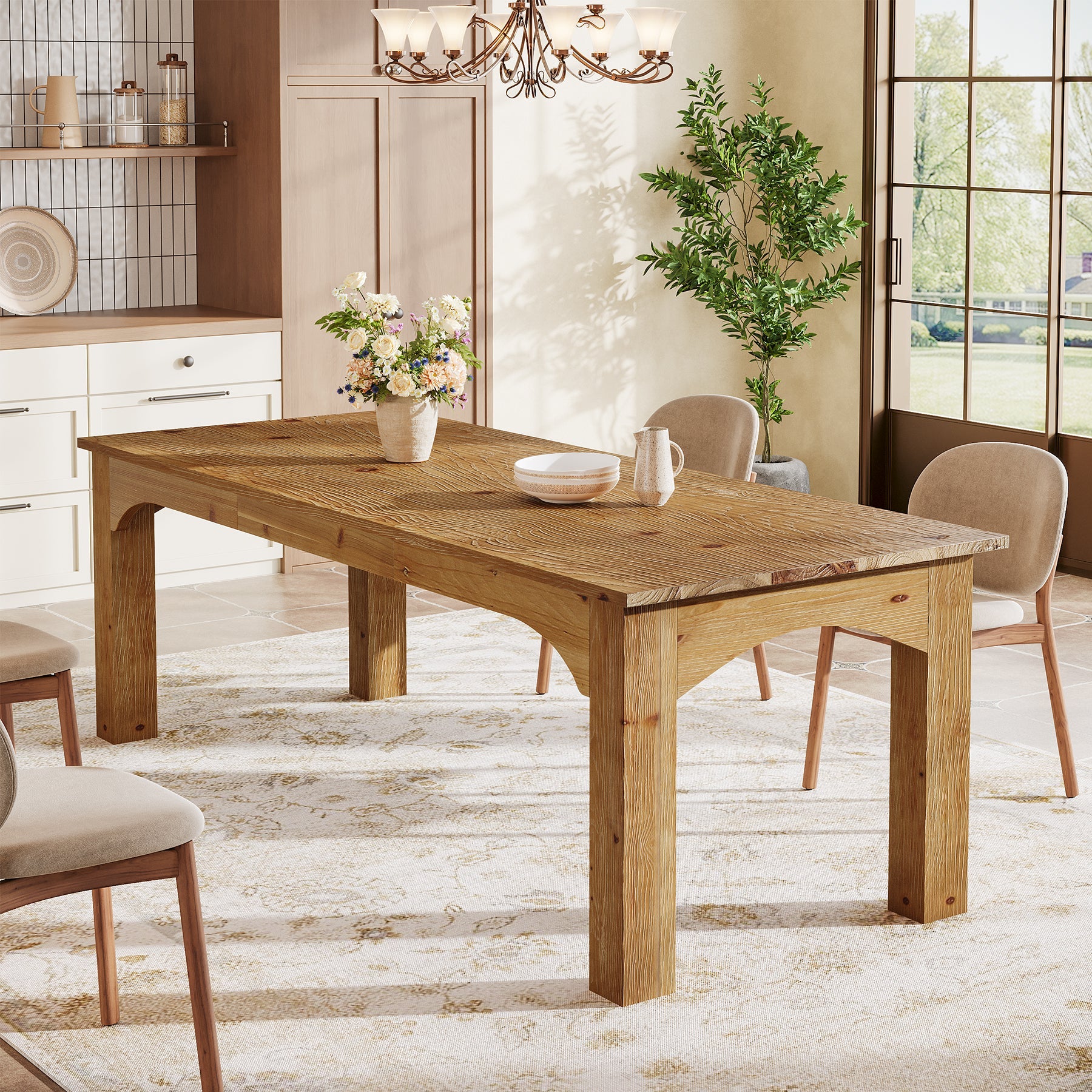 78.7-Inch Solid Wood Dining Table for 6-8, Extra-Long Farmhouse Table for Kitchen