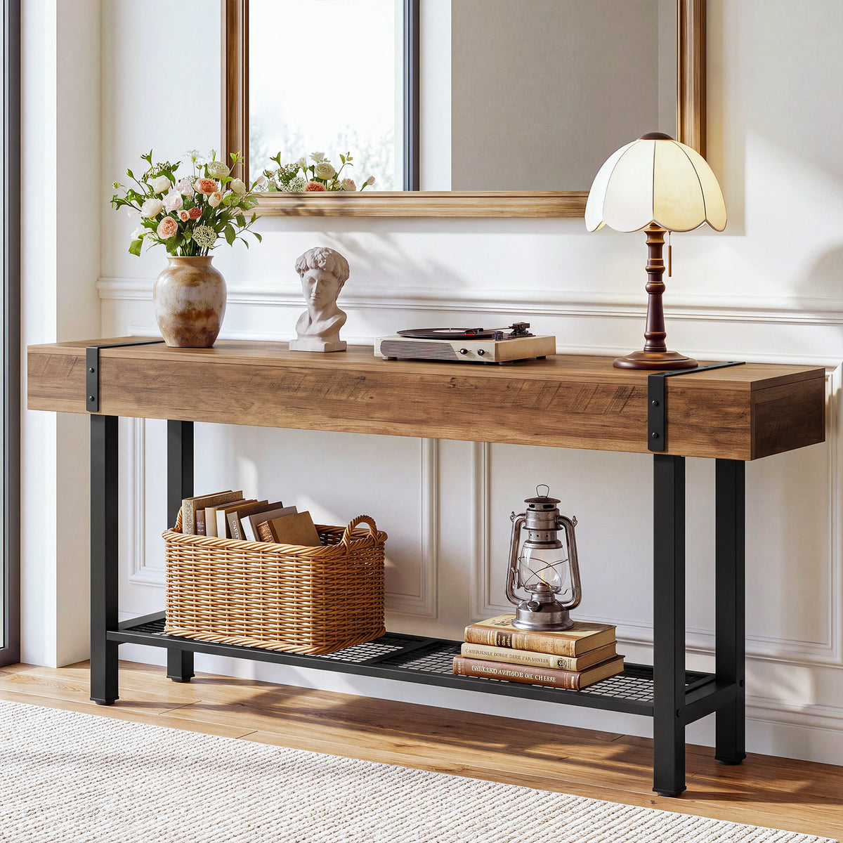 Tribesigns 63" Long Console Table with 2-Tier Storage, Industrial Sofa Table for Entryway