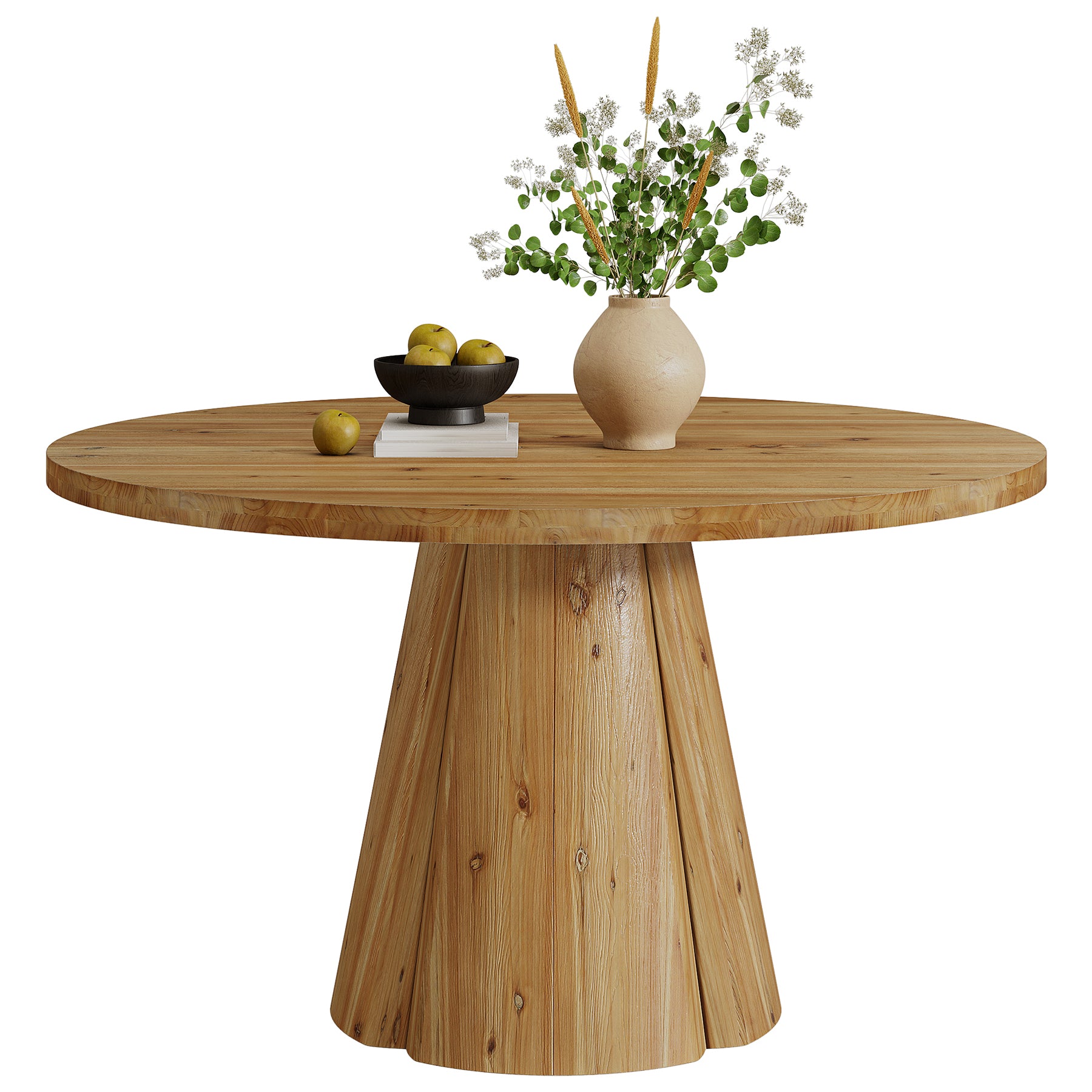 Tribesigns 47.24-Inch Solid Wood Dining Table, Farmhouse Round Kitchen Table with Pedestal Base for Dining Room