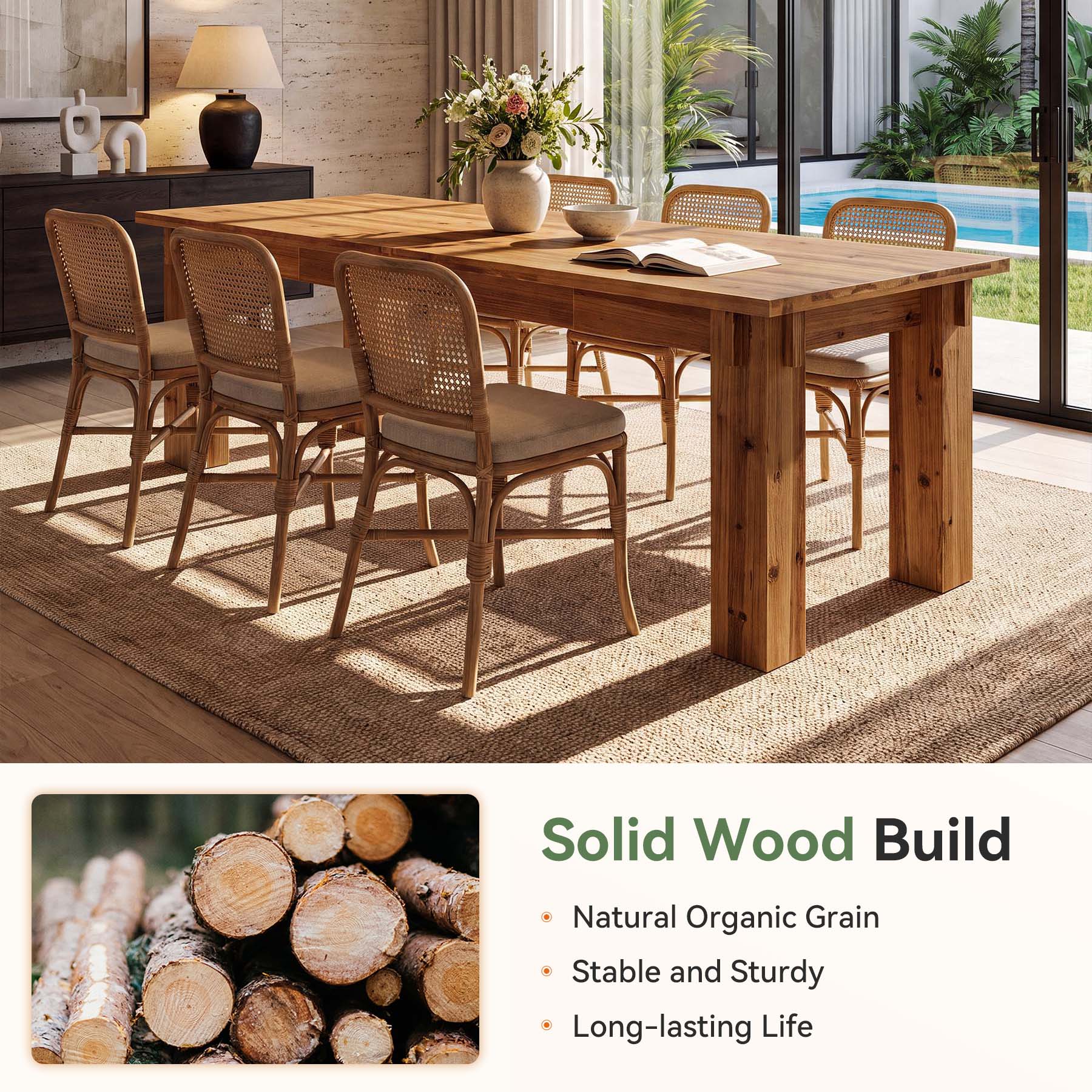 Tribesigns 78.74-Inch Solid Wood Dining Table, 6-8 Person Farmhouse Table with Block Legs