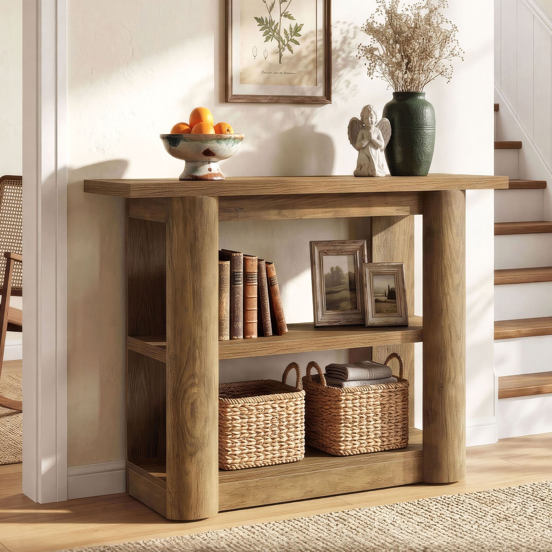 42-Inch Farmhouse Console Table, 3-Tier Narrow Sofa Table with Shelves for Entryway, Living Room
