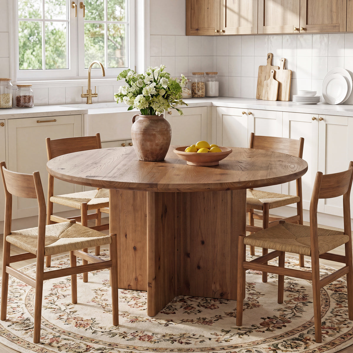 Tribesigns 47.2 Inch Round Solid Wood Dining Table for 4-6, Farmhouse Kitchen Table with Cross Pedestal Base