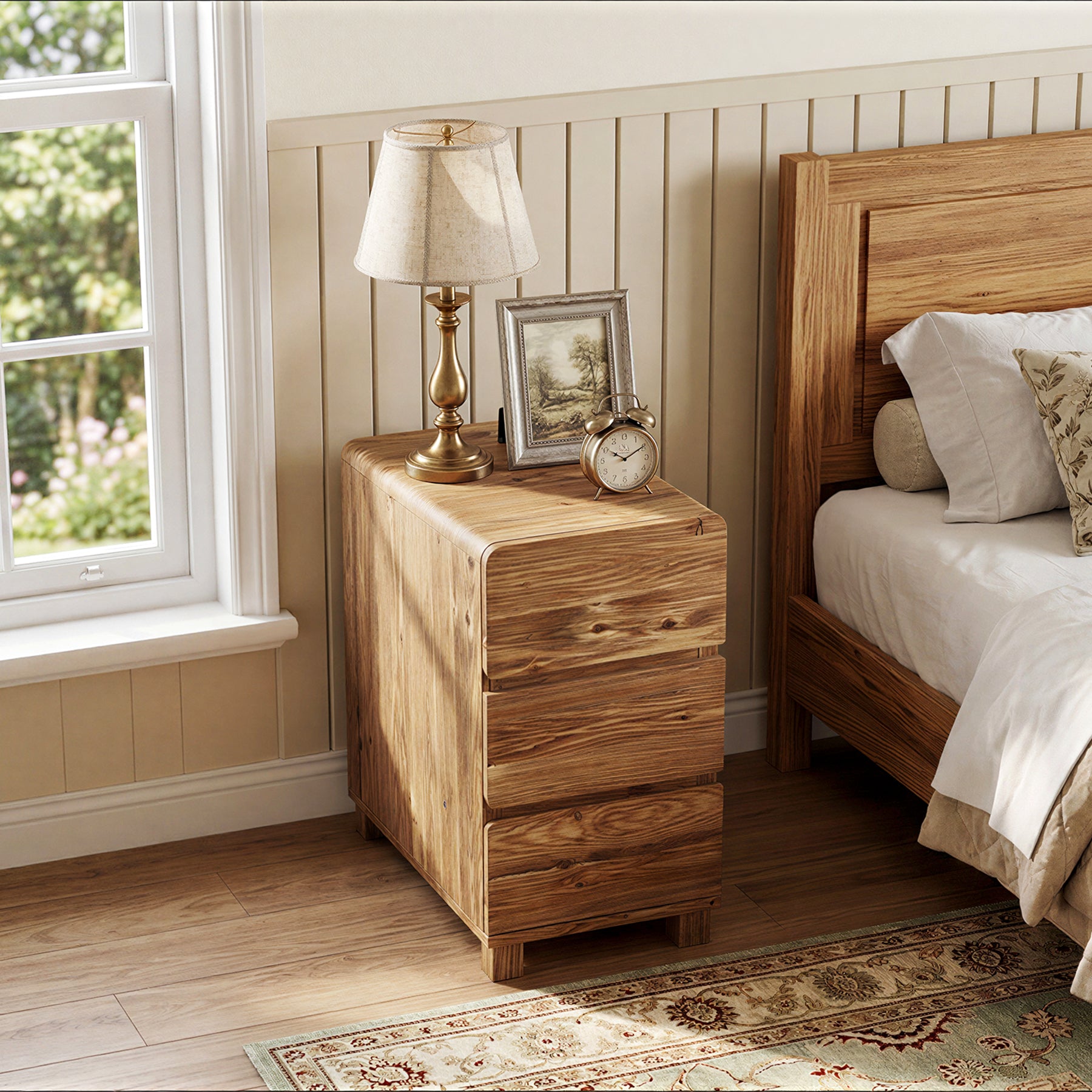 Tribesigns 25.59-Inch Tall Solid Wood Side Cabinet, 3-Drawer Narrow Nightstand