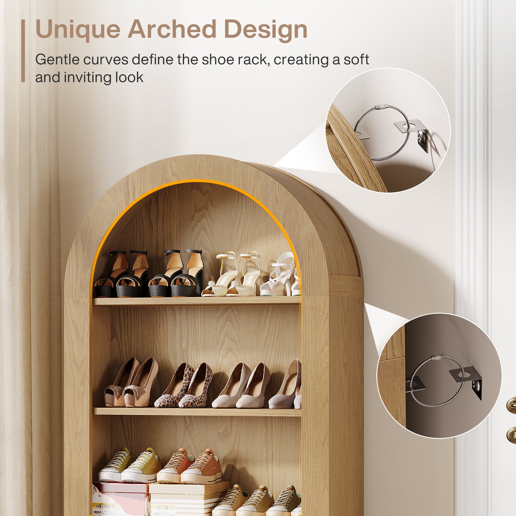 71 Inch Tall Arched Shoe Rack with 5 Tier Storage, Freestanding Shoe Organizer