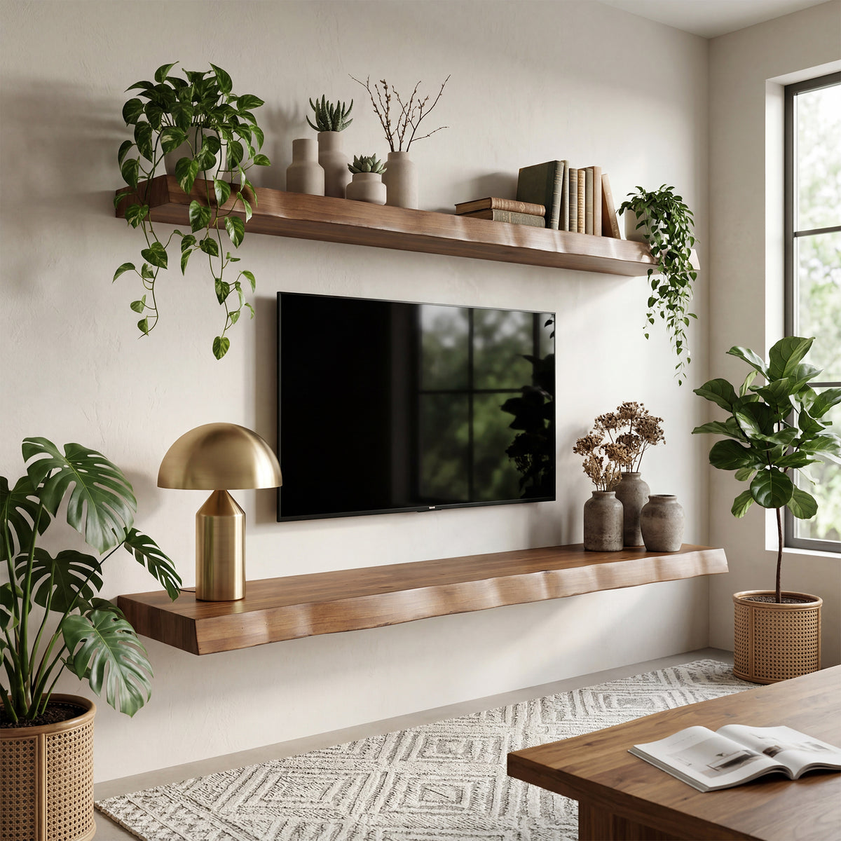 Tribesigns 62.99" Floating TV Stand for 65" TV, Solid Wood Wall Mounted Console with Storage