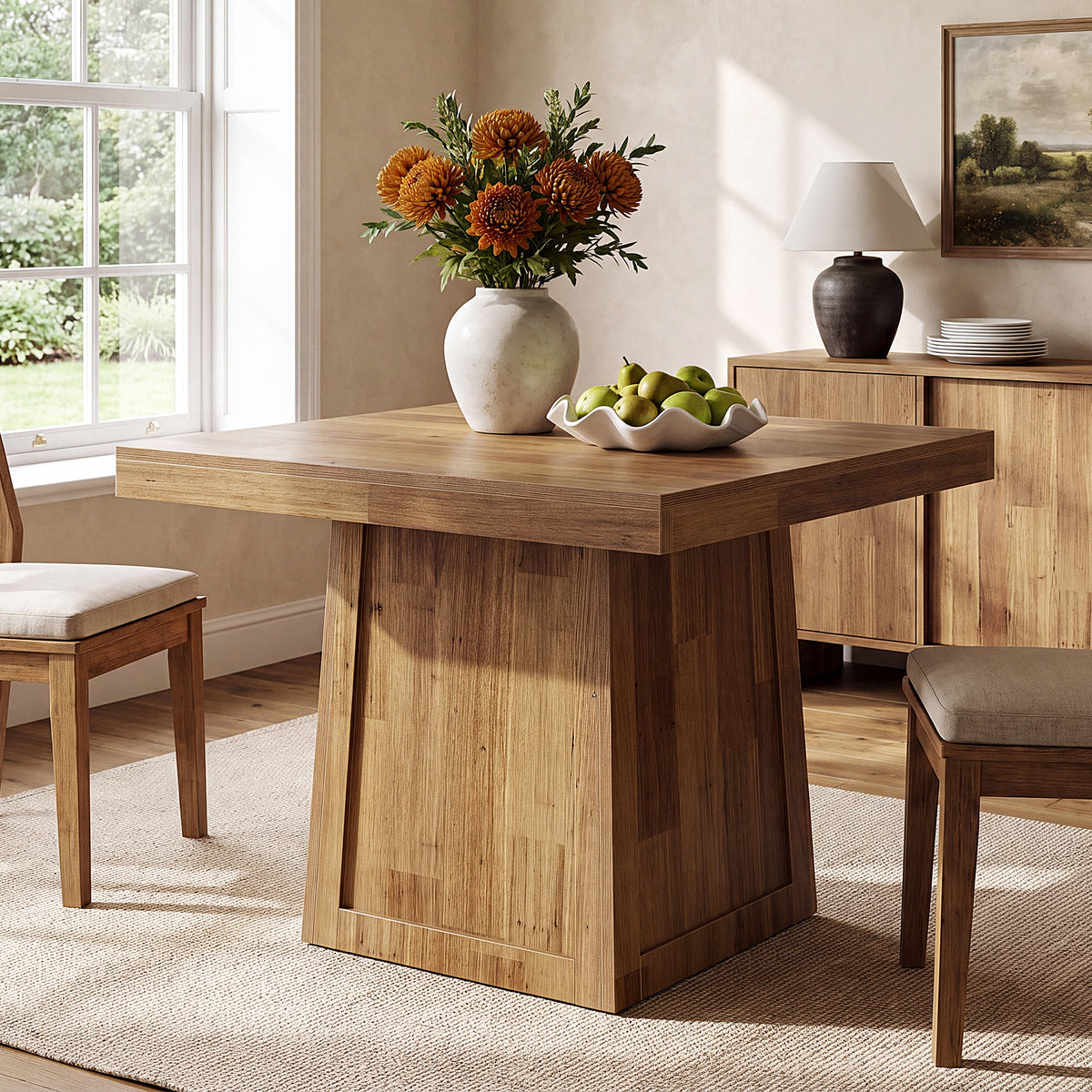 Tribesigns 31.5 Inch Square Dining Table for 2-4, Walnut Kitchen Table with Trapezoid Base for Small Spaces
